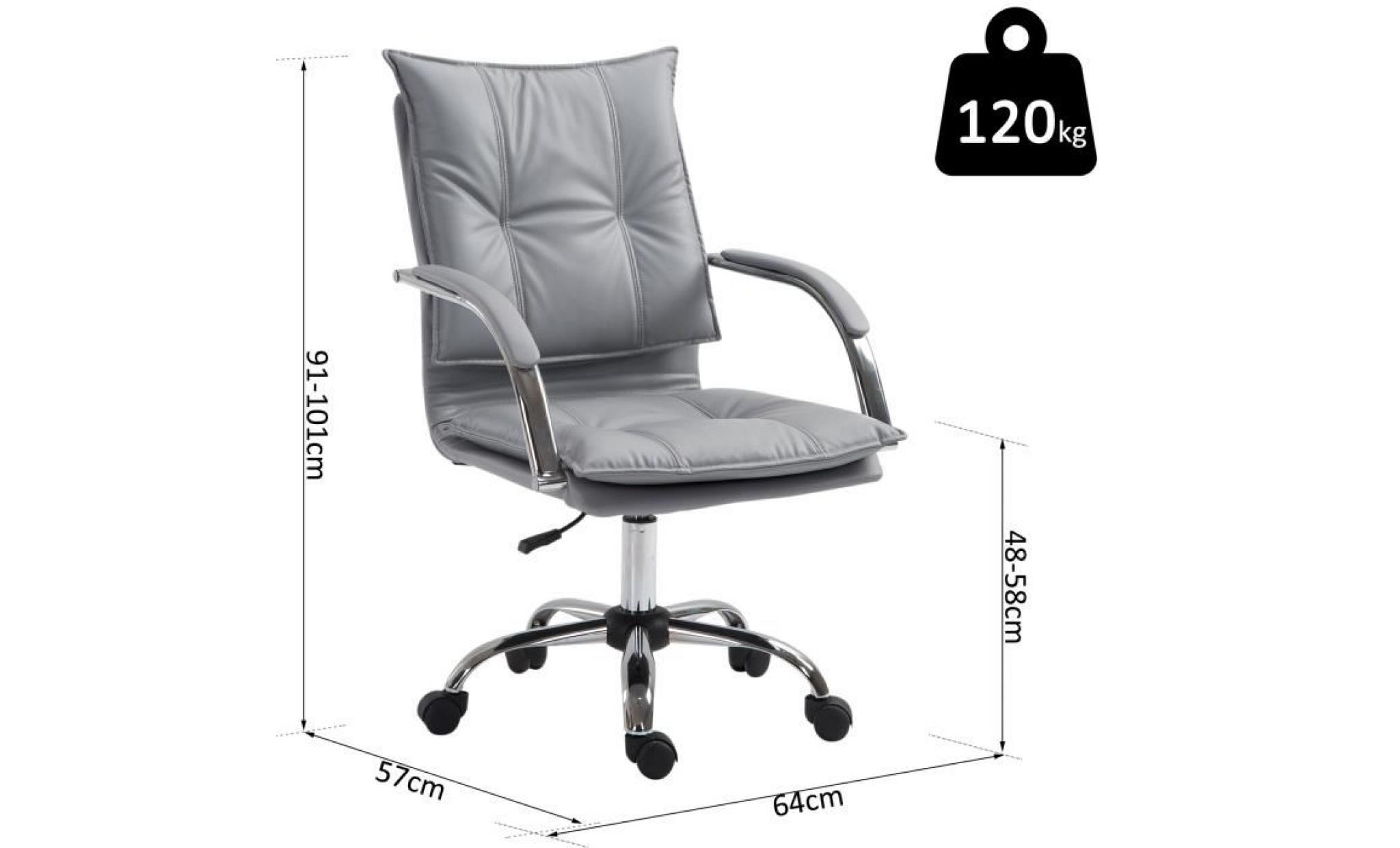 fauteuil chaise de bureau manager grand confort rembourrage haute densité assise dossier accoudoirs simili cuir gris 64x57x58cm gris pas cher