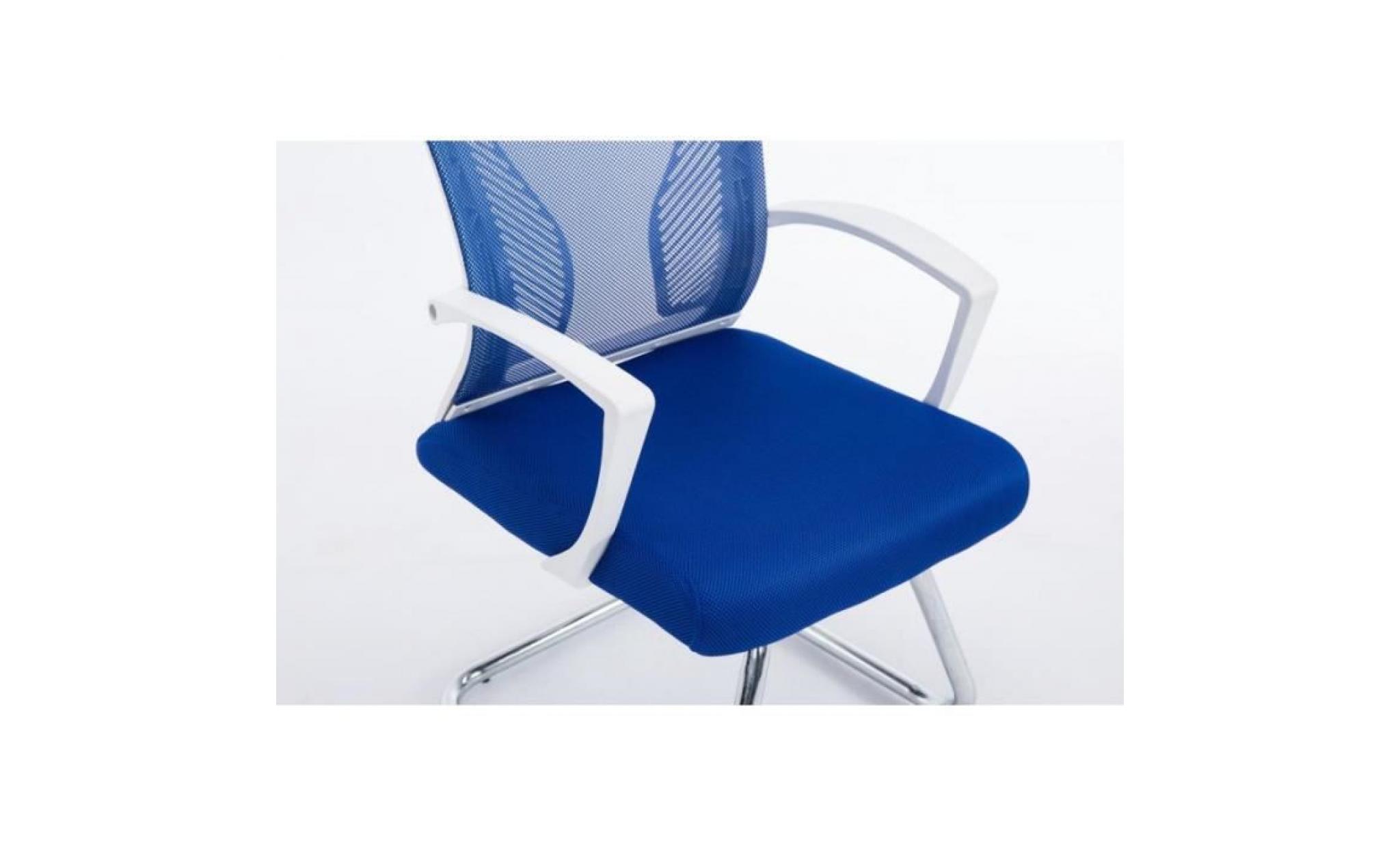fauteuil chaise de bureau sans roulette bleu tissu et métal chromé bur10103 pas cher