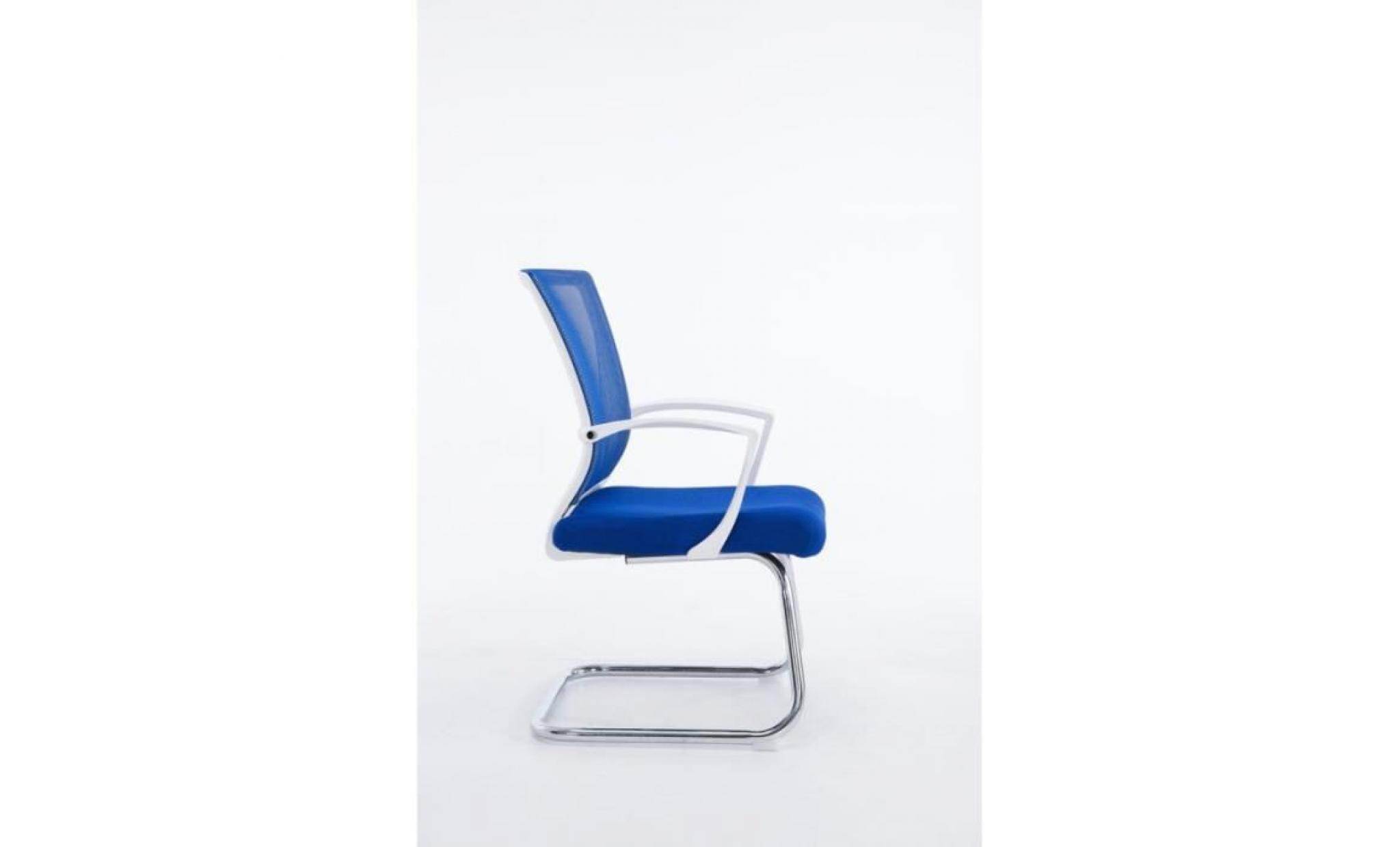 fauteuil chaise de bureau sans roulette bleu tissu et métal chromé bur10103 pas cher