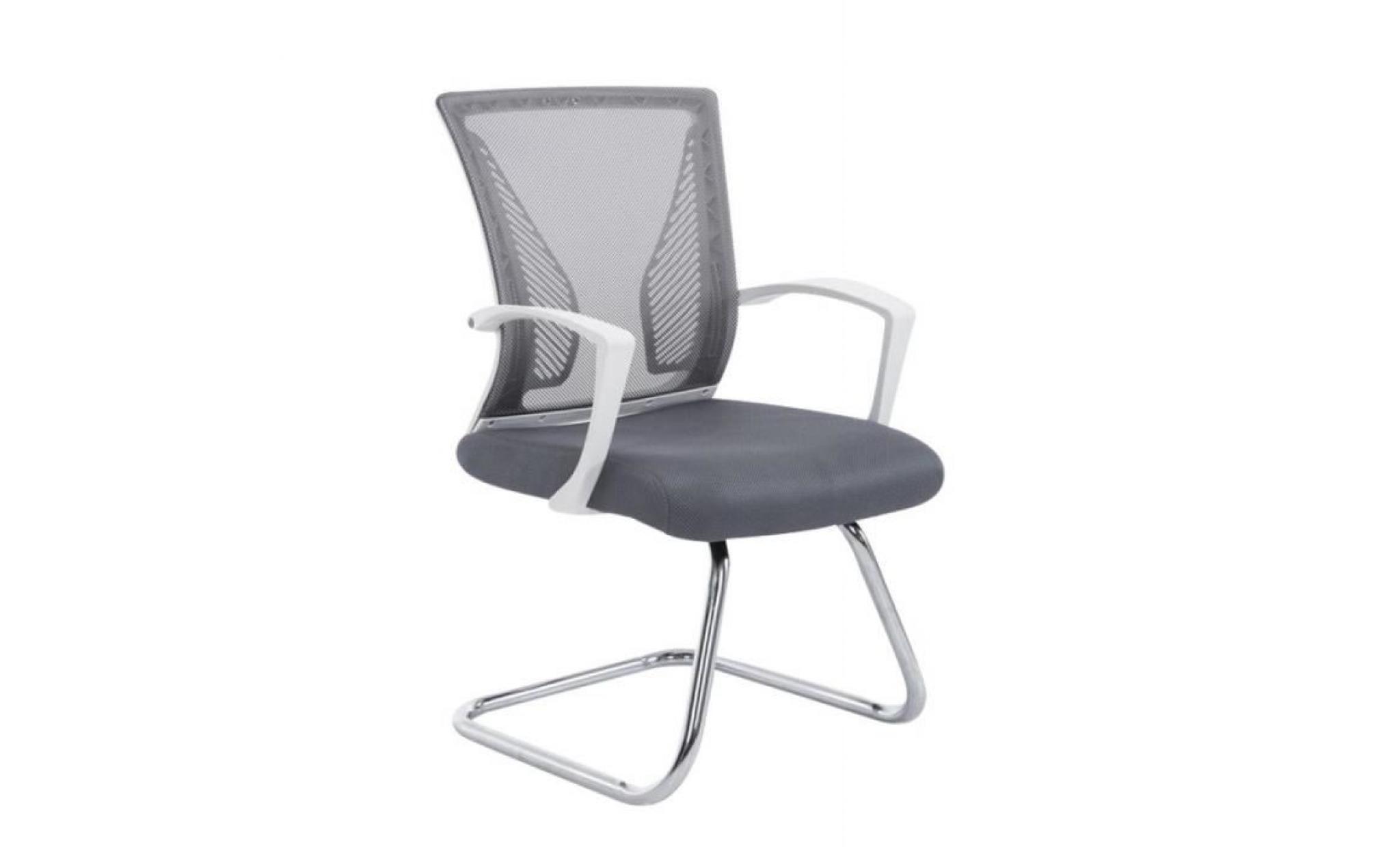 fauteuil chaise de bureau sans roulette gris tissu et métal chromé bur10104