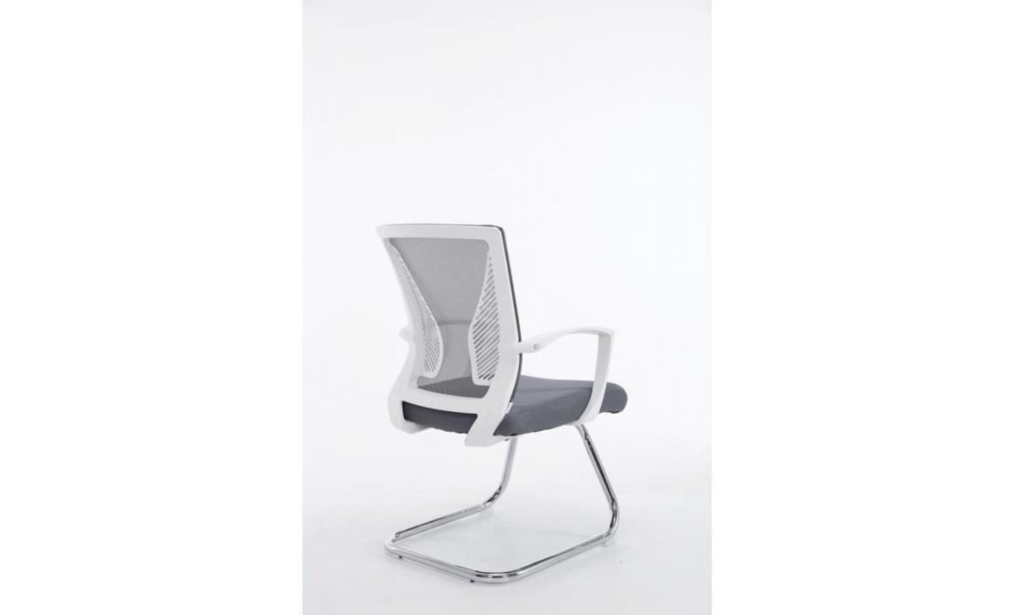 fauteuil chaise de bureau sans roulette gris tissu et métal chromé bur10104 pas cher