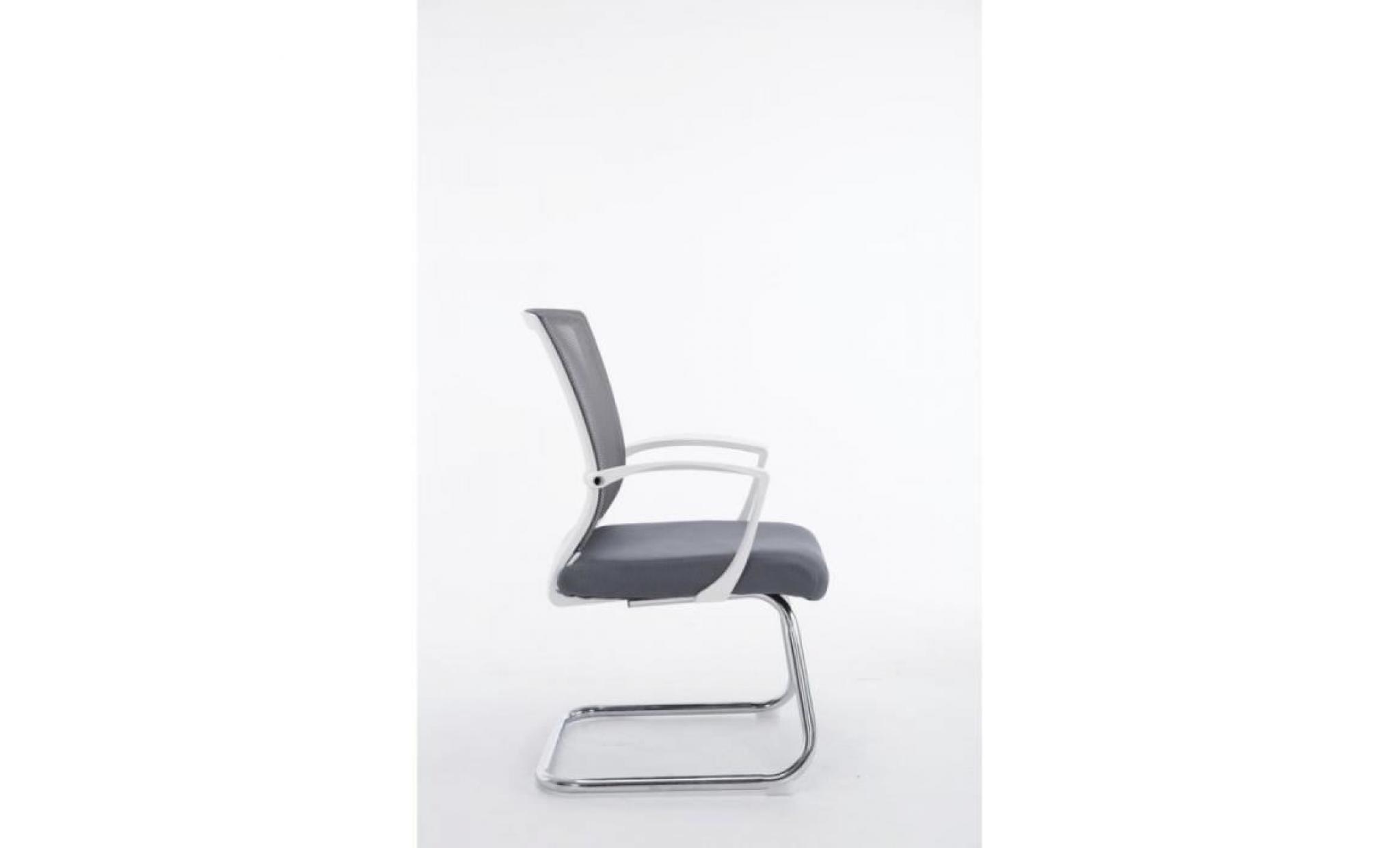 fauteuil chaise de bureau sans roulette gris tissu et métal chromé bur10104 pas cher