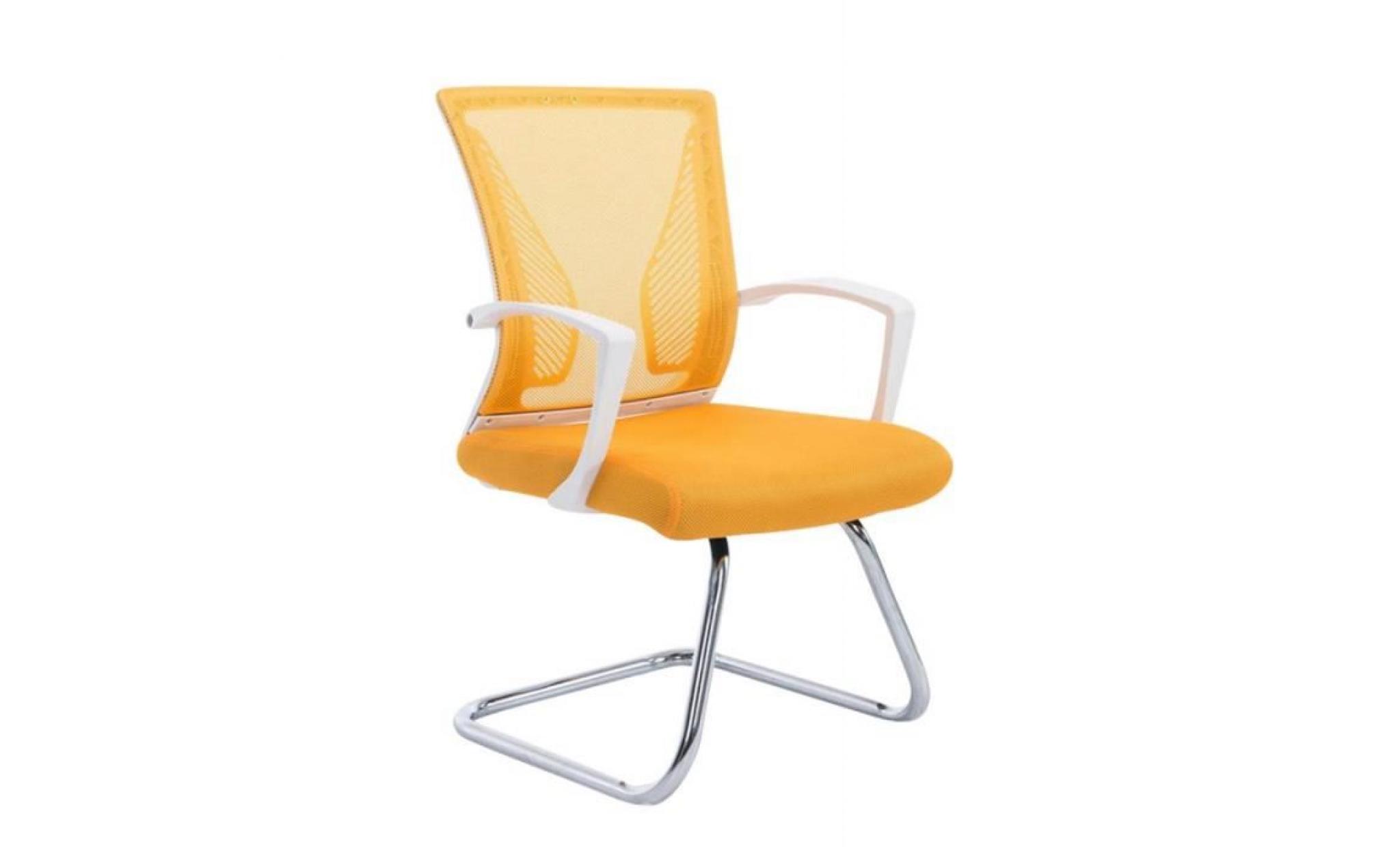fauteuil chaise de bureau sans roulette jaune tissu et métal chromé bur10100