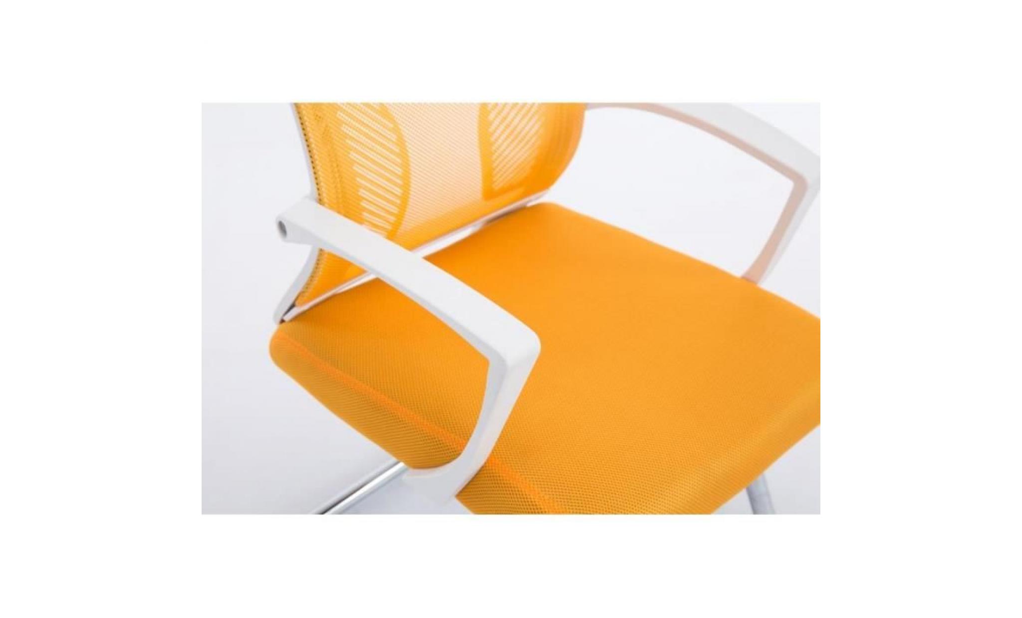 fauteuil chaise de bureau sans roulette jaune tissu et métal chromé bur10100 pas cher