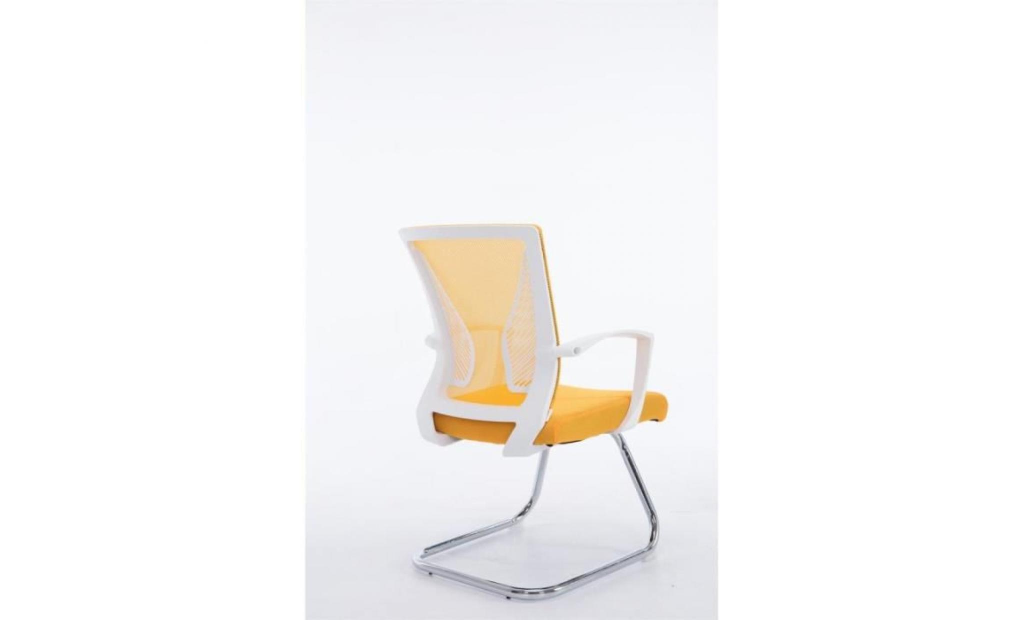 fauteuil chaise de bureau sans roulette jaune tissu et métal chromé bur10100 pas cher