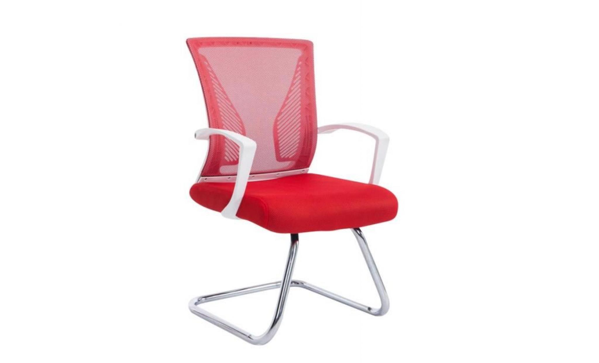 fauteuil chaise de bureau sans roulette rouge tissu et métal chromé bur10105