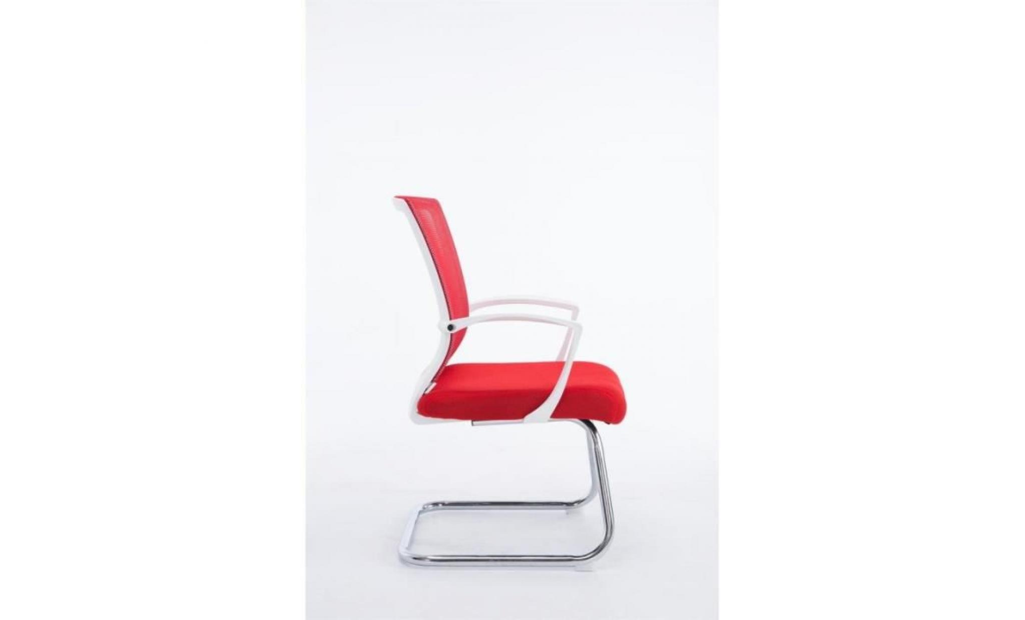 fauteuil chaise de bureau sans roulette rouge tissu et métal chromé bur10105 pas cher