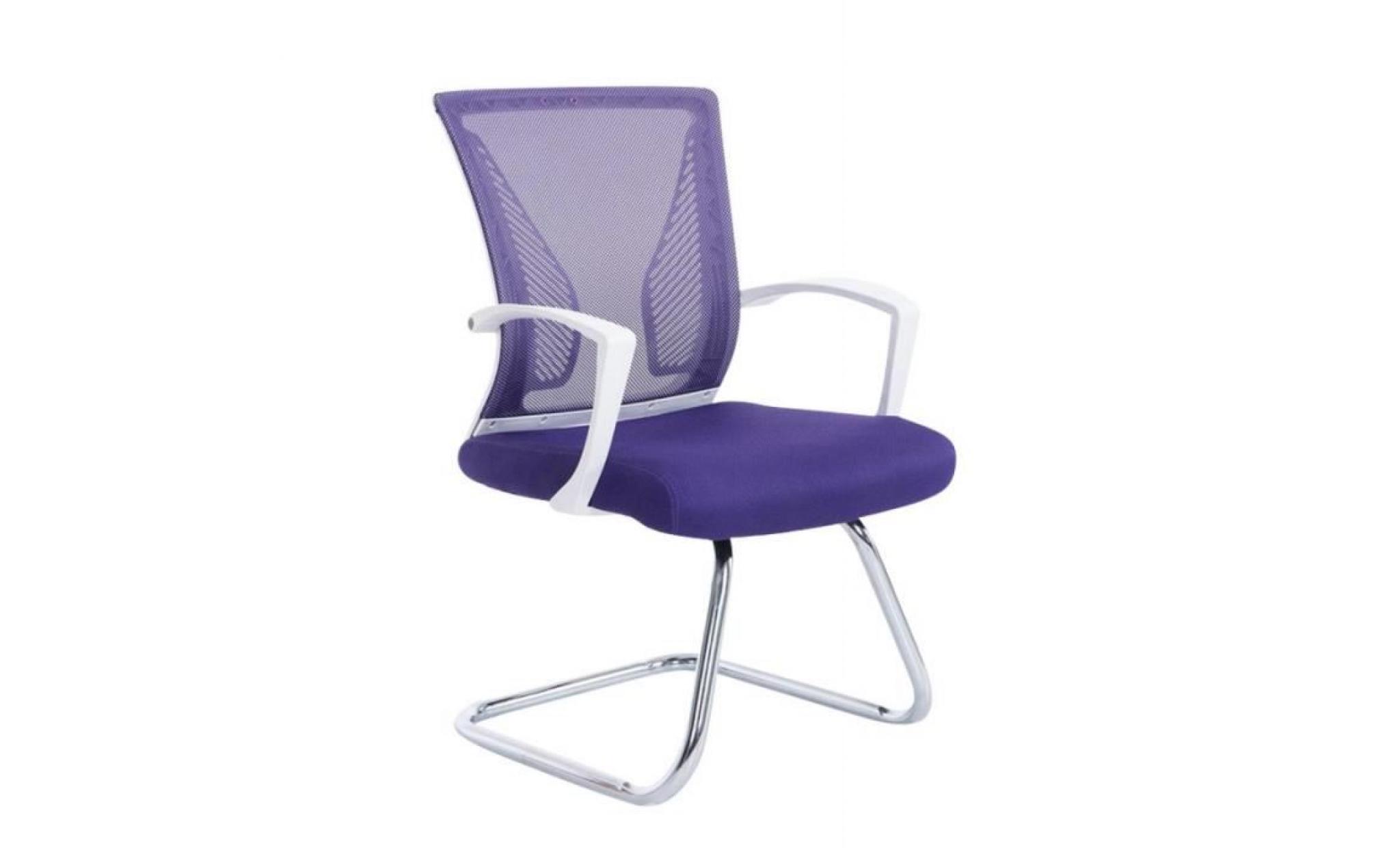 fauteuil chaise de bureau sans roulette violet tissu et métal chromé bur10102