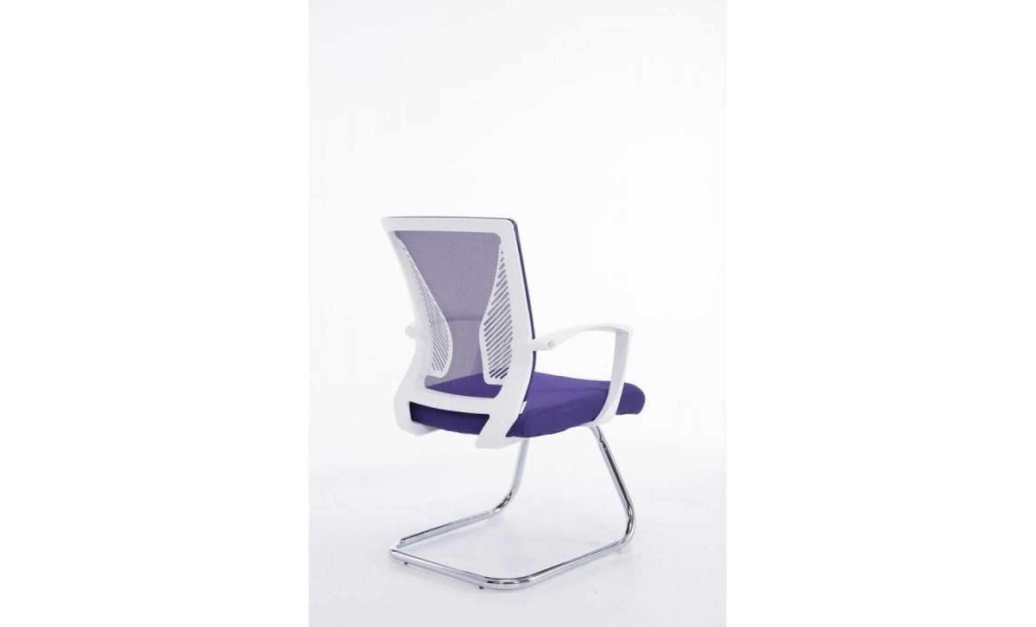 fauteuil chaise de bureau sans roulette violet tissu et métal chromé bur10102 pas cher