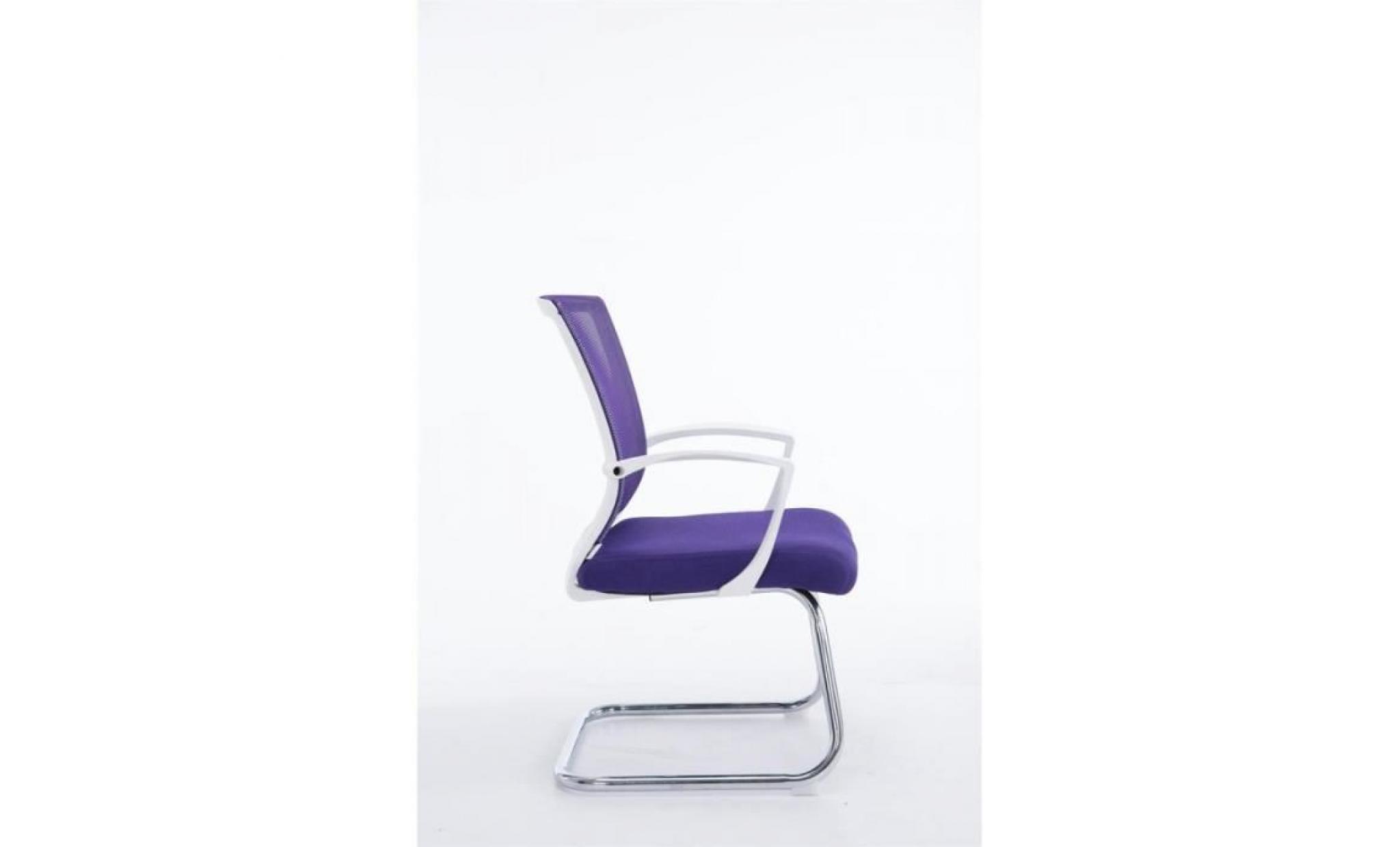 fauteuil chaise de bureau sans roulette violet tissu et métal chromé bur10102 pas cher