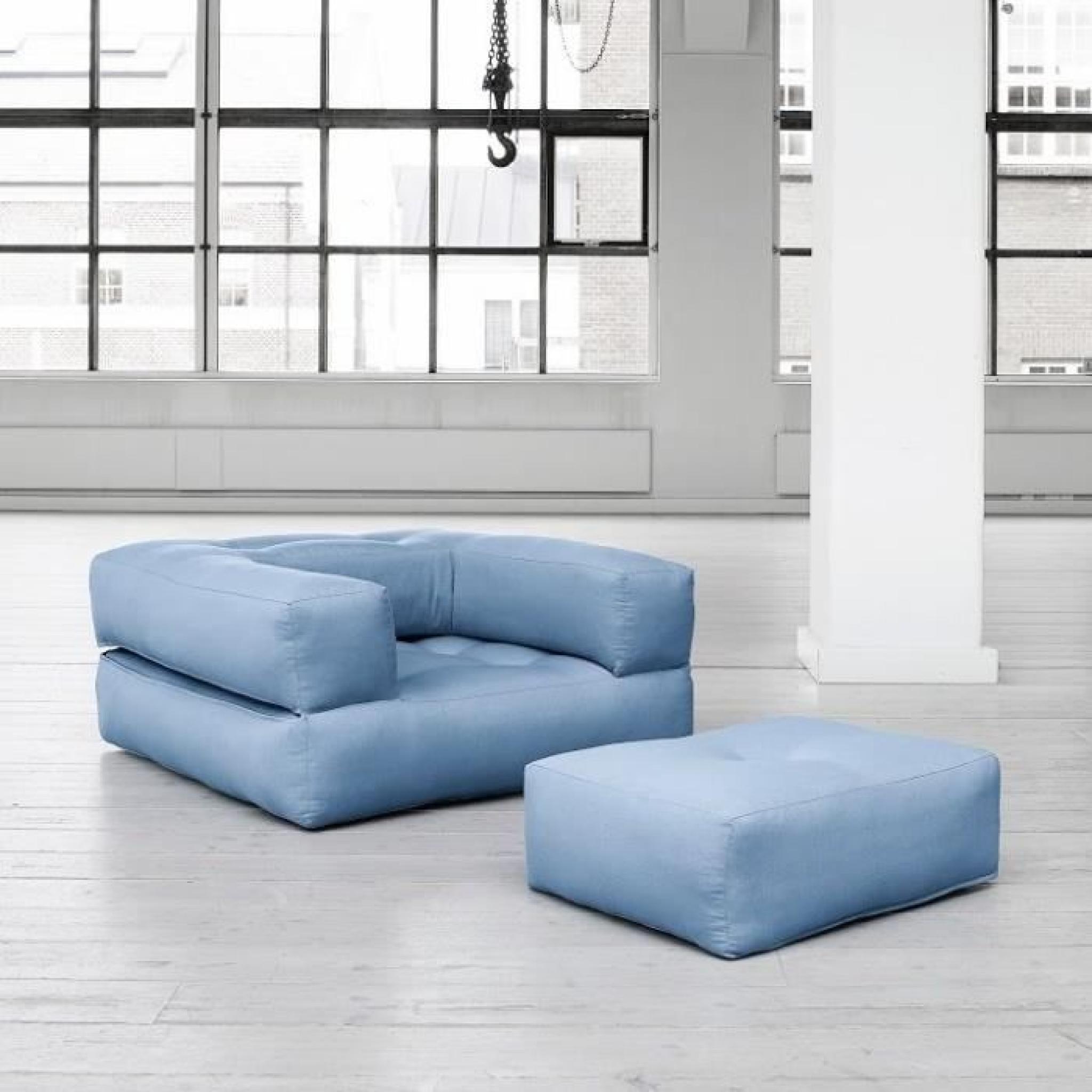 Fauteuil CUBE 3 en 1 futon bleu celeste couchage 90*190*25cm