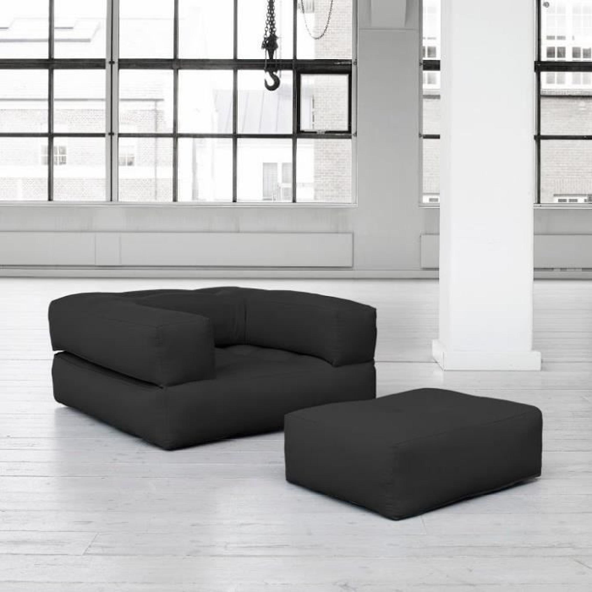 Fauteuil CUBE 3 en 1 futon grey graphite couchage 90*190*25cm