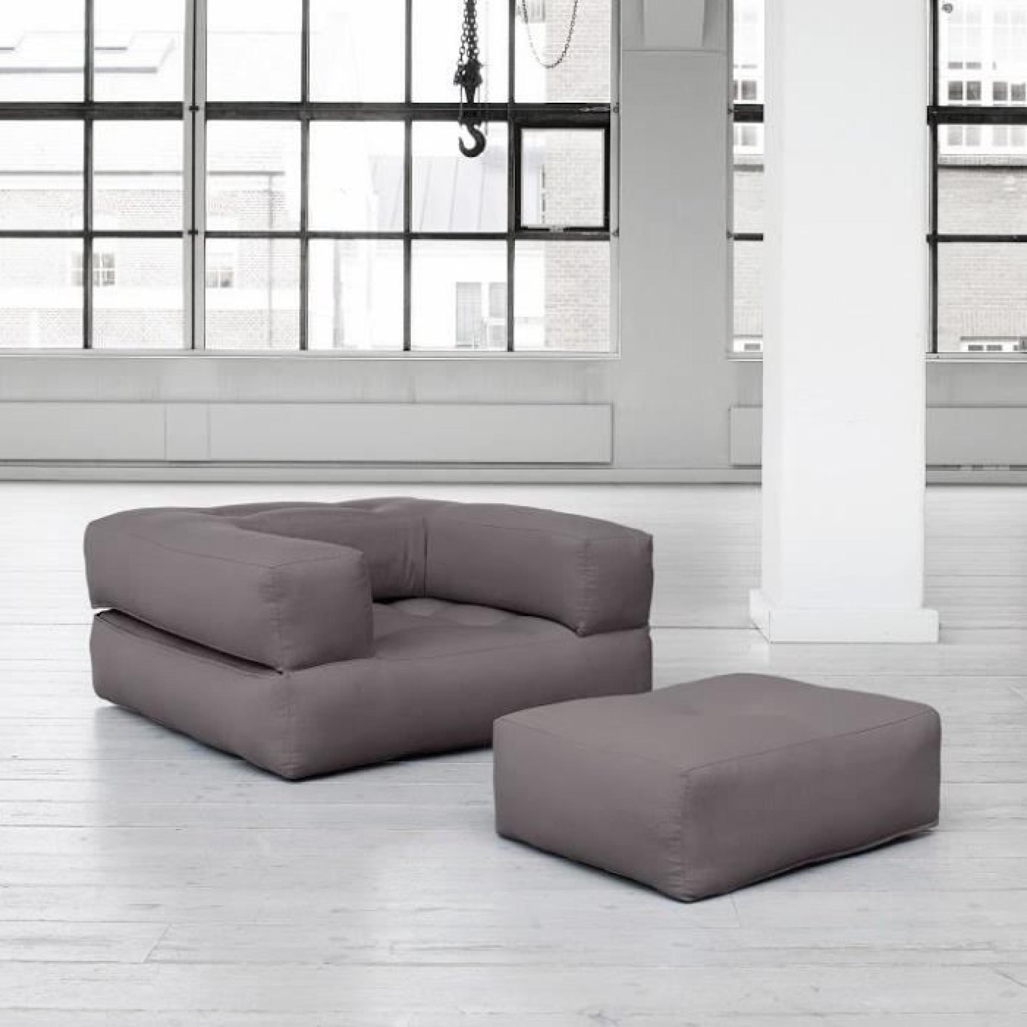 Fauteuil CUBE 3 en 1 futon gris couchage 90*190*25cm