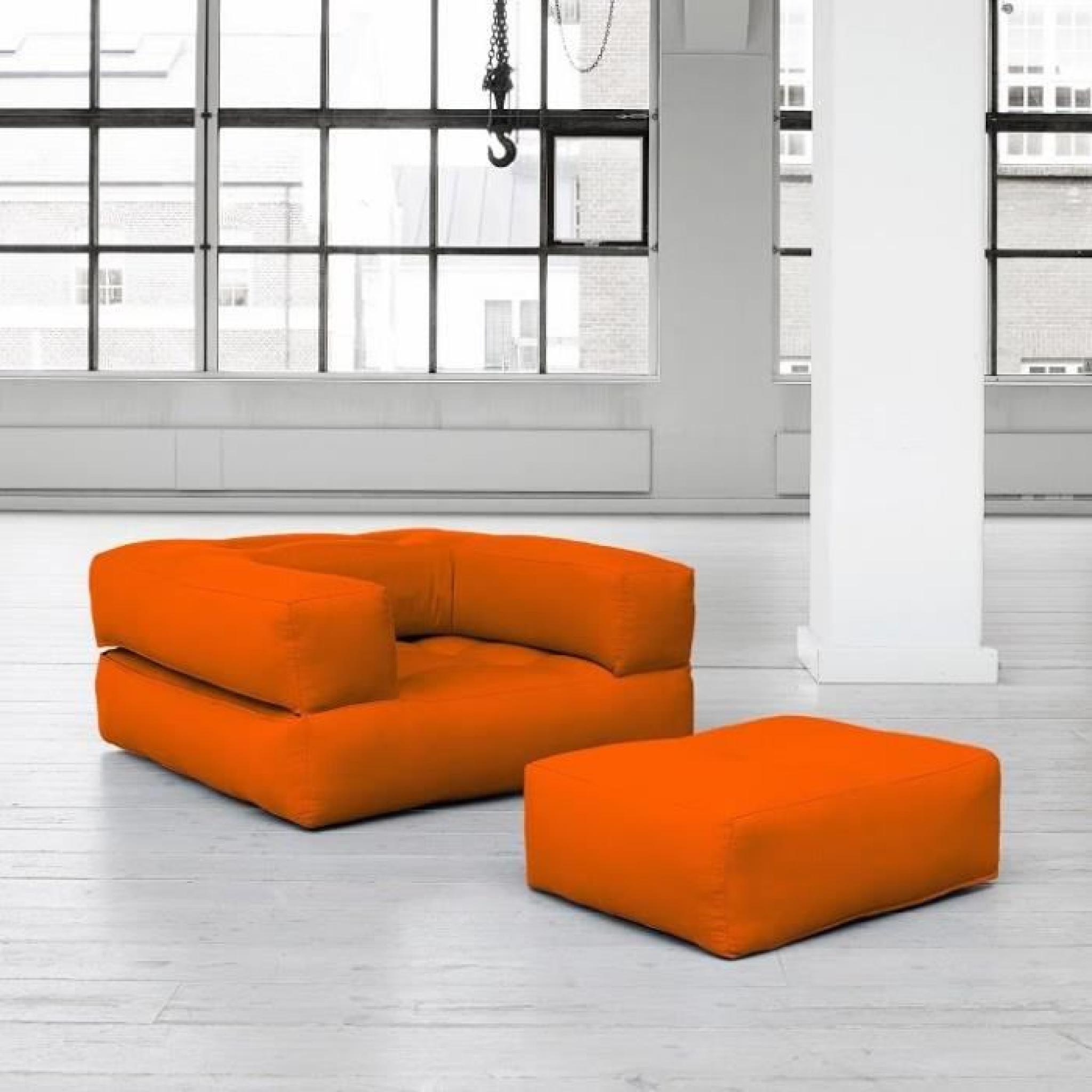 Fauteuil CUBE 3 en 1 futon orange couchage 90*190*25cm