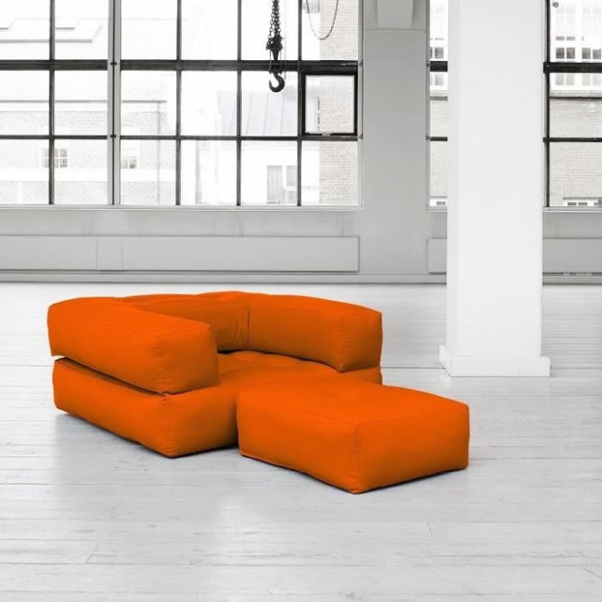 Fauteuil CUBE 3 en 1 futon orange couchage 90*190*25cm pas cher