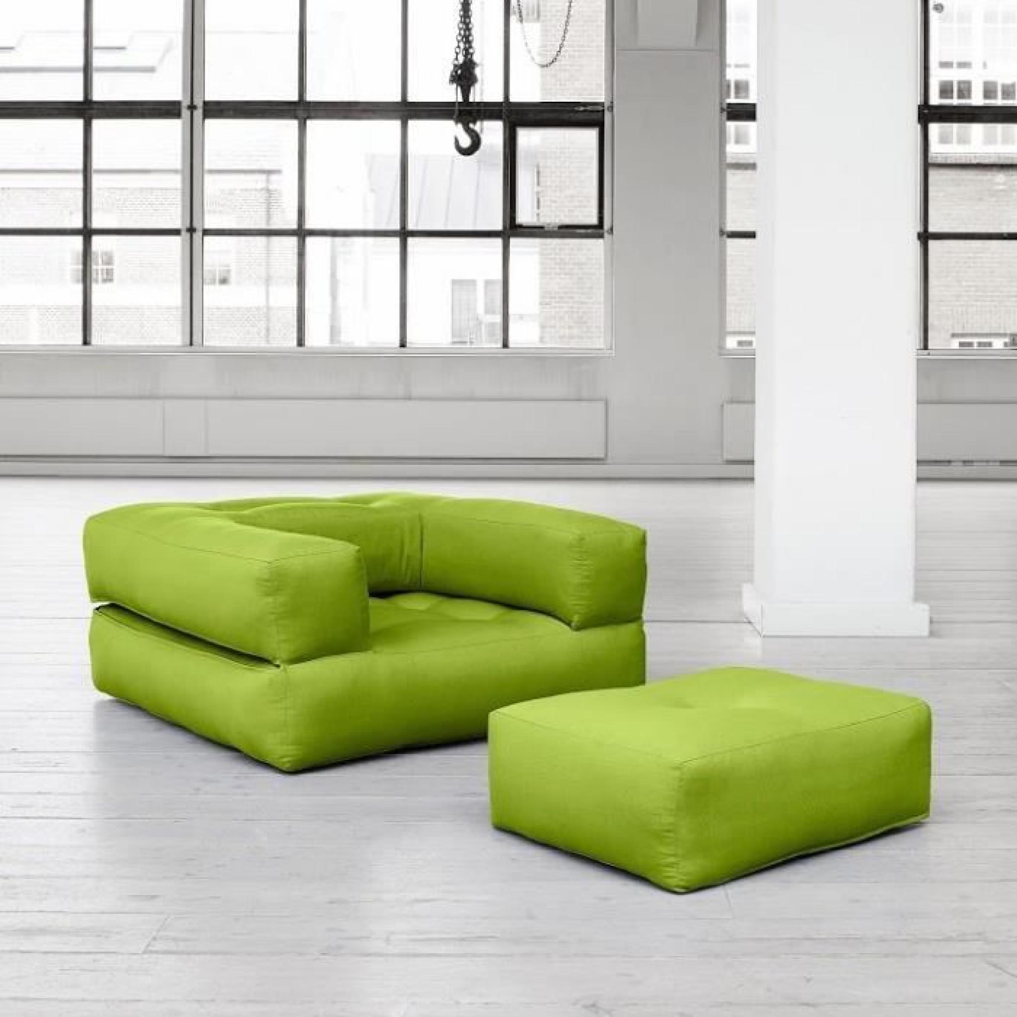 Fauteuil CUBE 3 en 1 futon vert pistache couchage 90*190*25cm