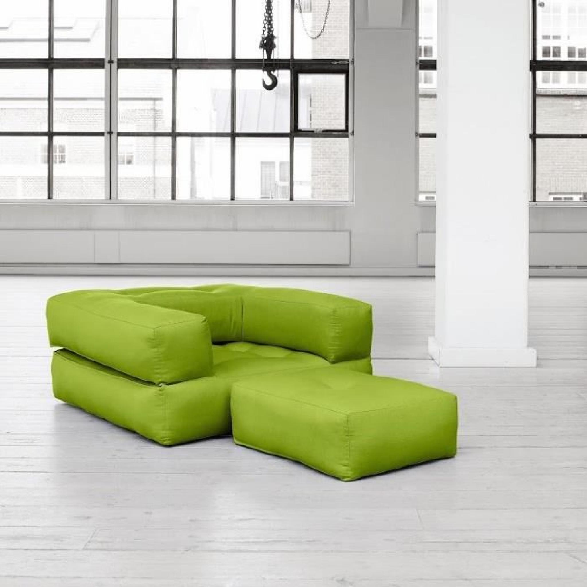 Fauteuil CUBE 3 en 1 futon vert pistache couchage 90*190*25cm pas cher