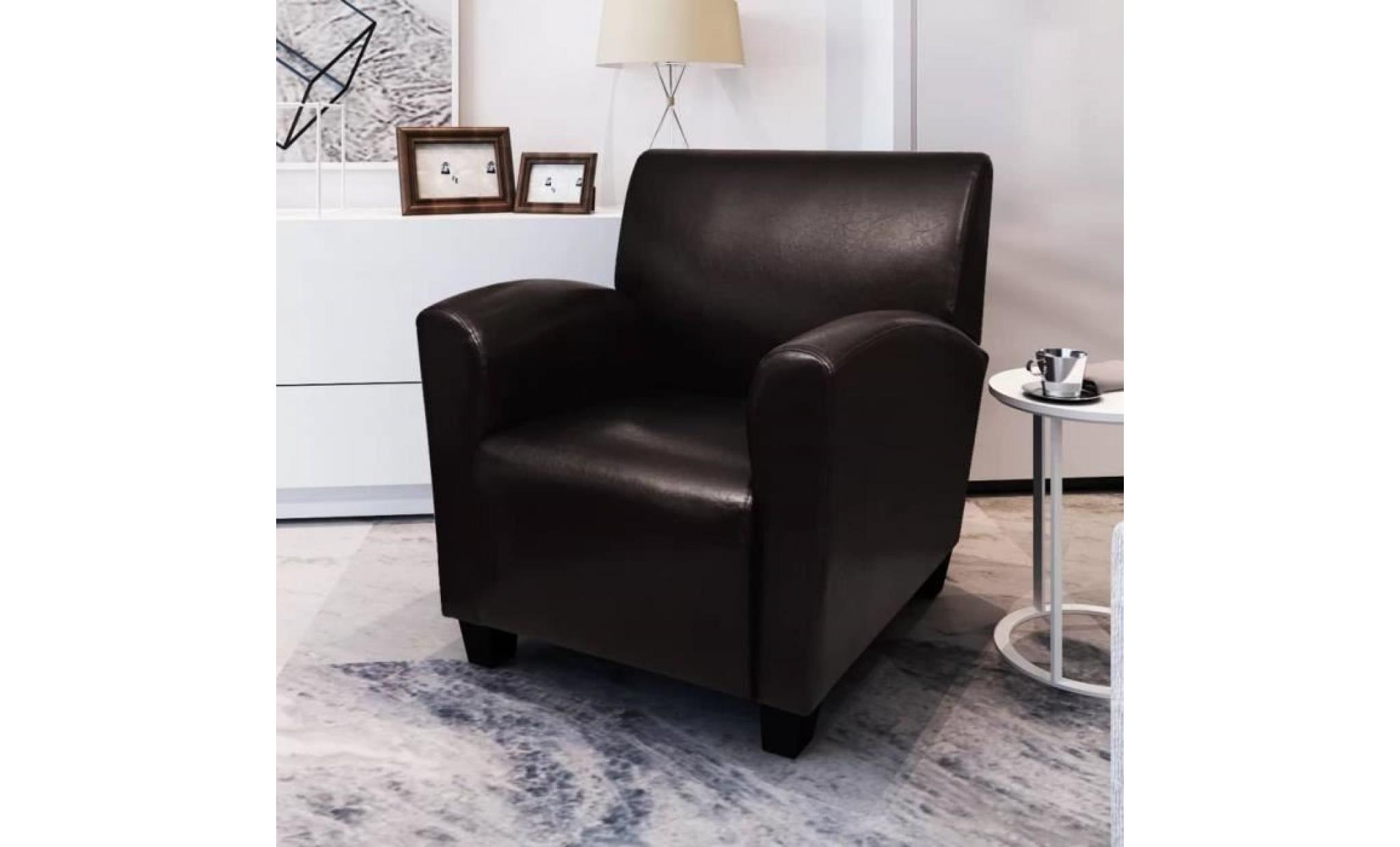 fauteuil cuir synthétique marron foncé