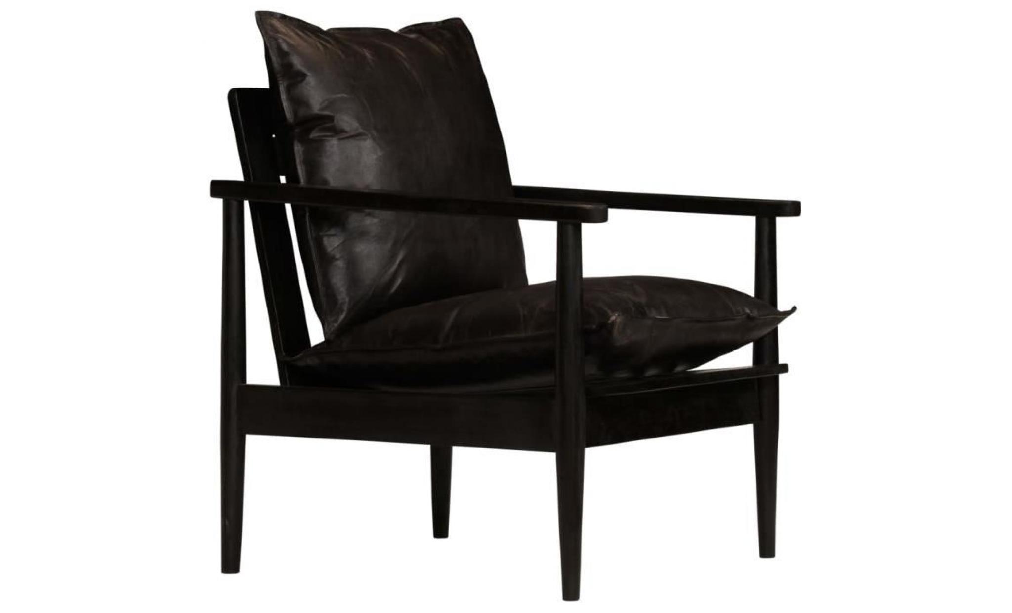 fauteuil cuir véritable avec bois d'acacia noir