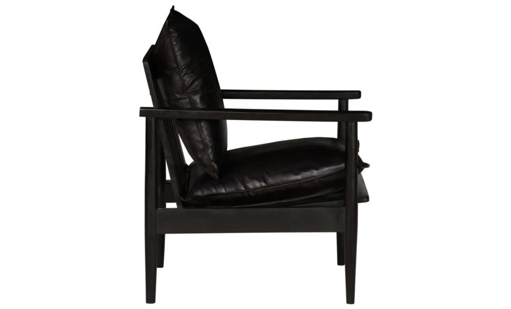 fauteuil cuir véritable avec bois d'acacia noir pas cher