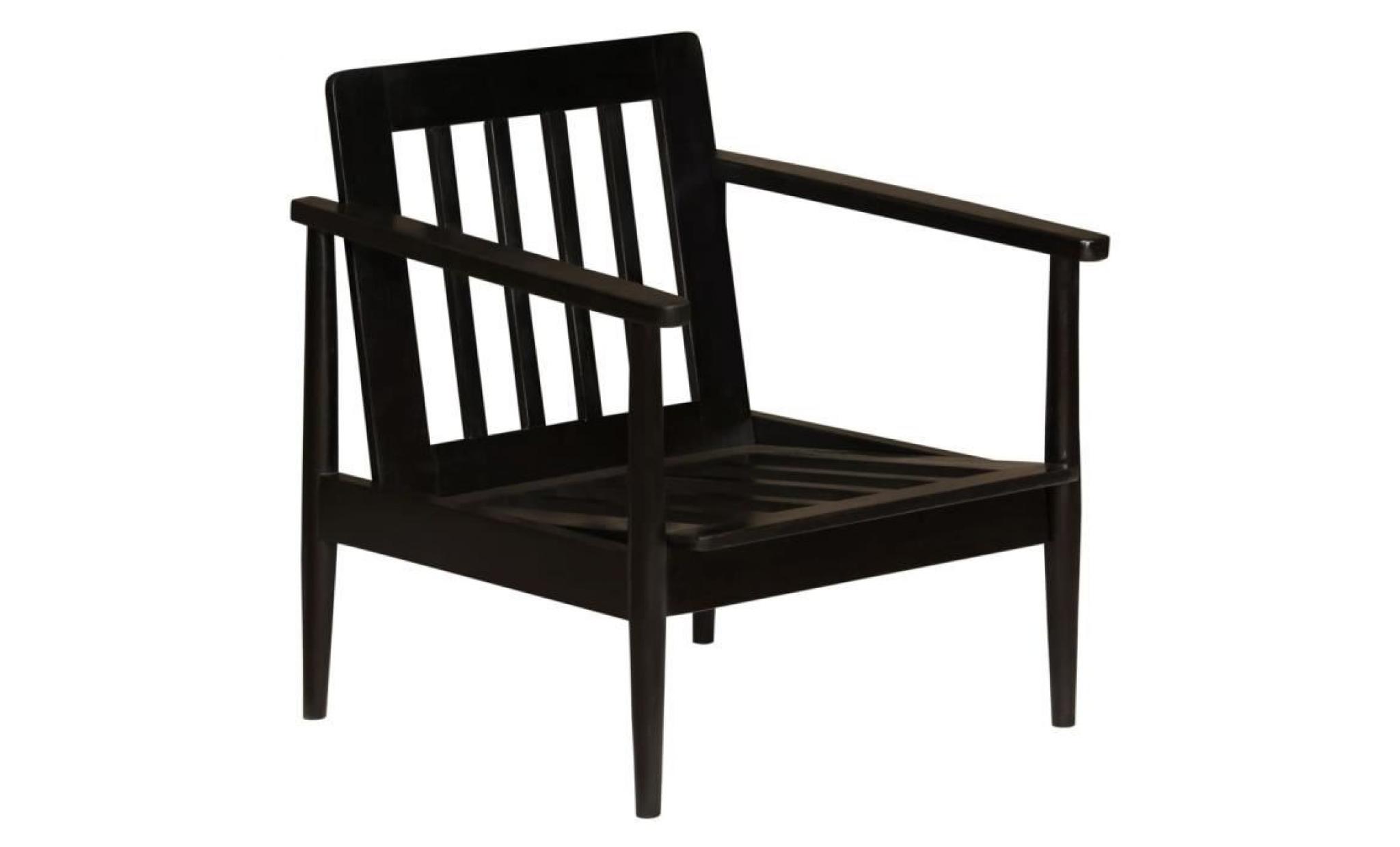fauteuil cuir véritable avec bois d'acacia noir pas cher