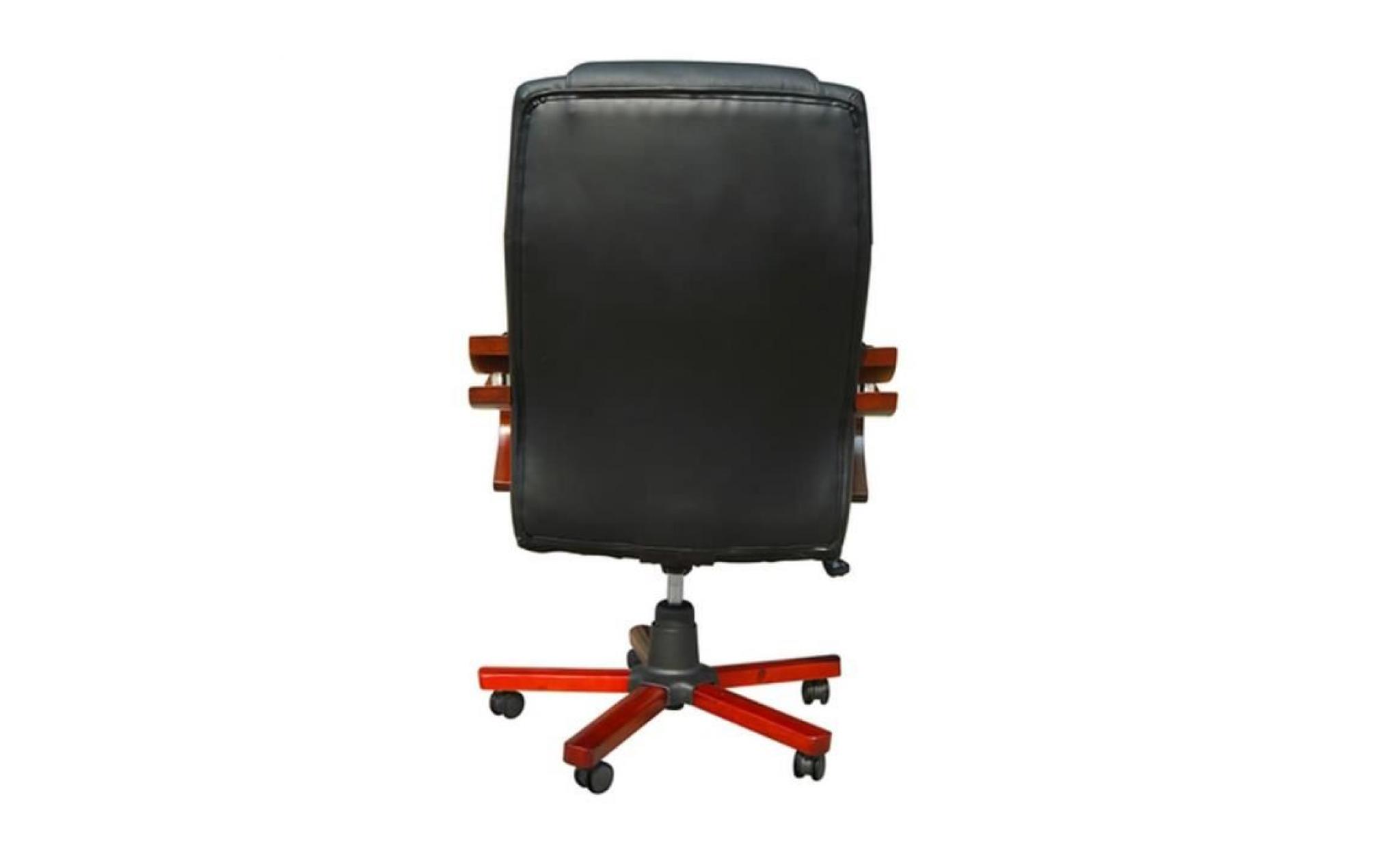 fauteuil de bureau chaise de bureau cuir mélangé noir et éléments bois pas cher