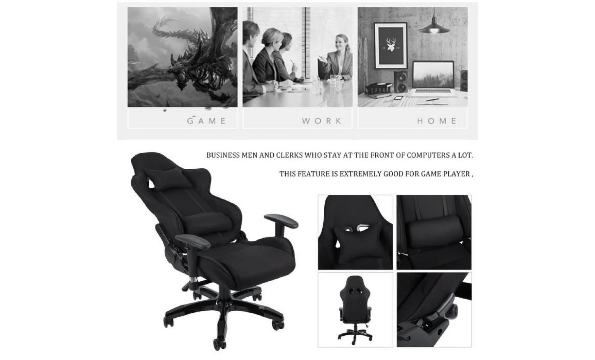fauteuil de bureau chaise de cours jeu de jeu   noir + gris   tissu et métal pas cher