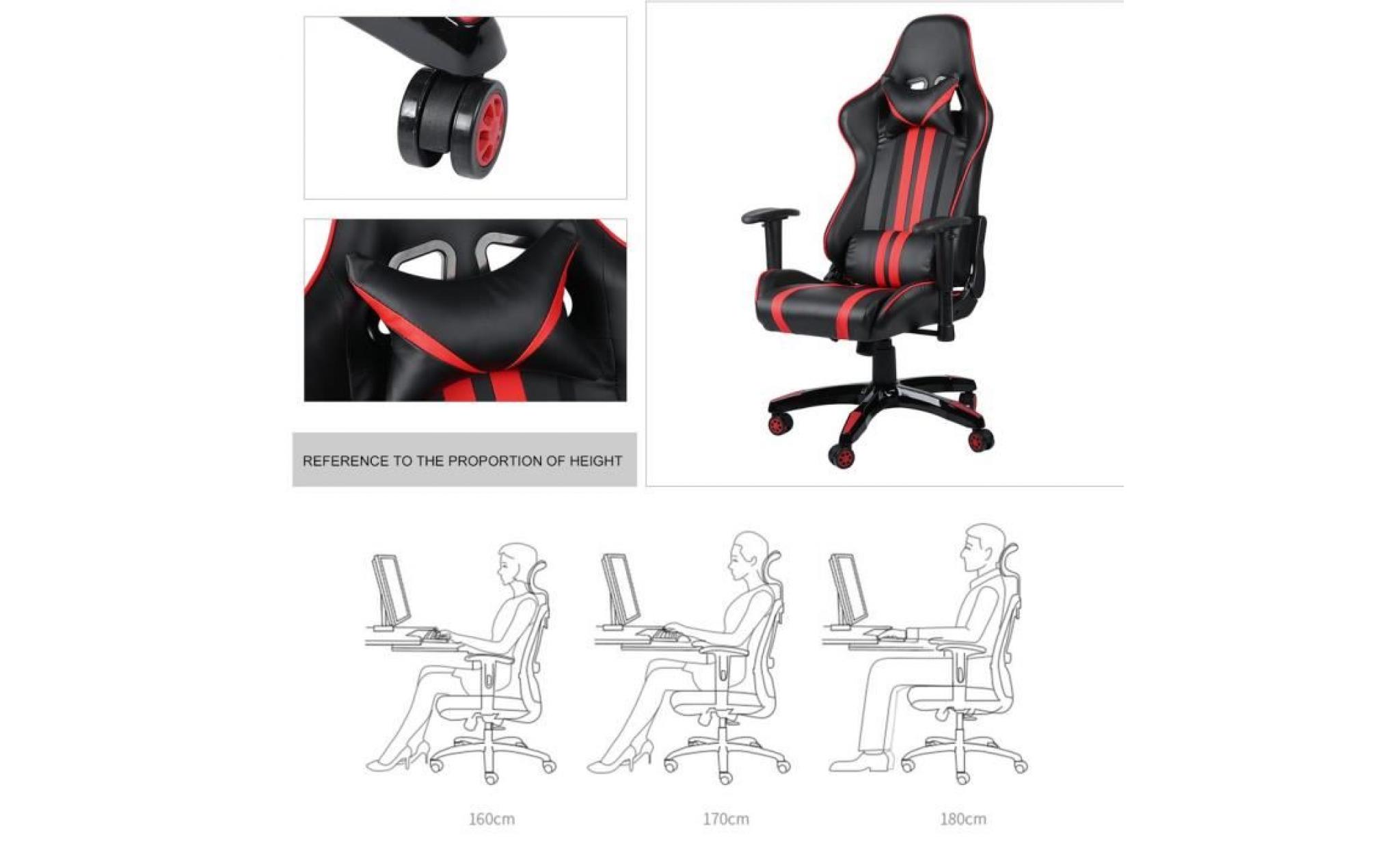 fauteuil de bureau chaise de course jeu gaming   rouge+ noir pas cher
