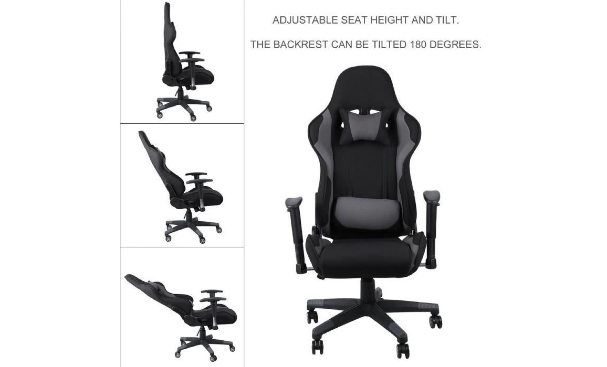 fauteuil de bureau chaise de gamer racing ergonomique inclinable accoudoirs repose tête pivotant 360° coloré pas cher
