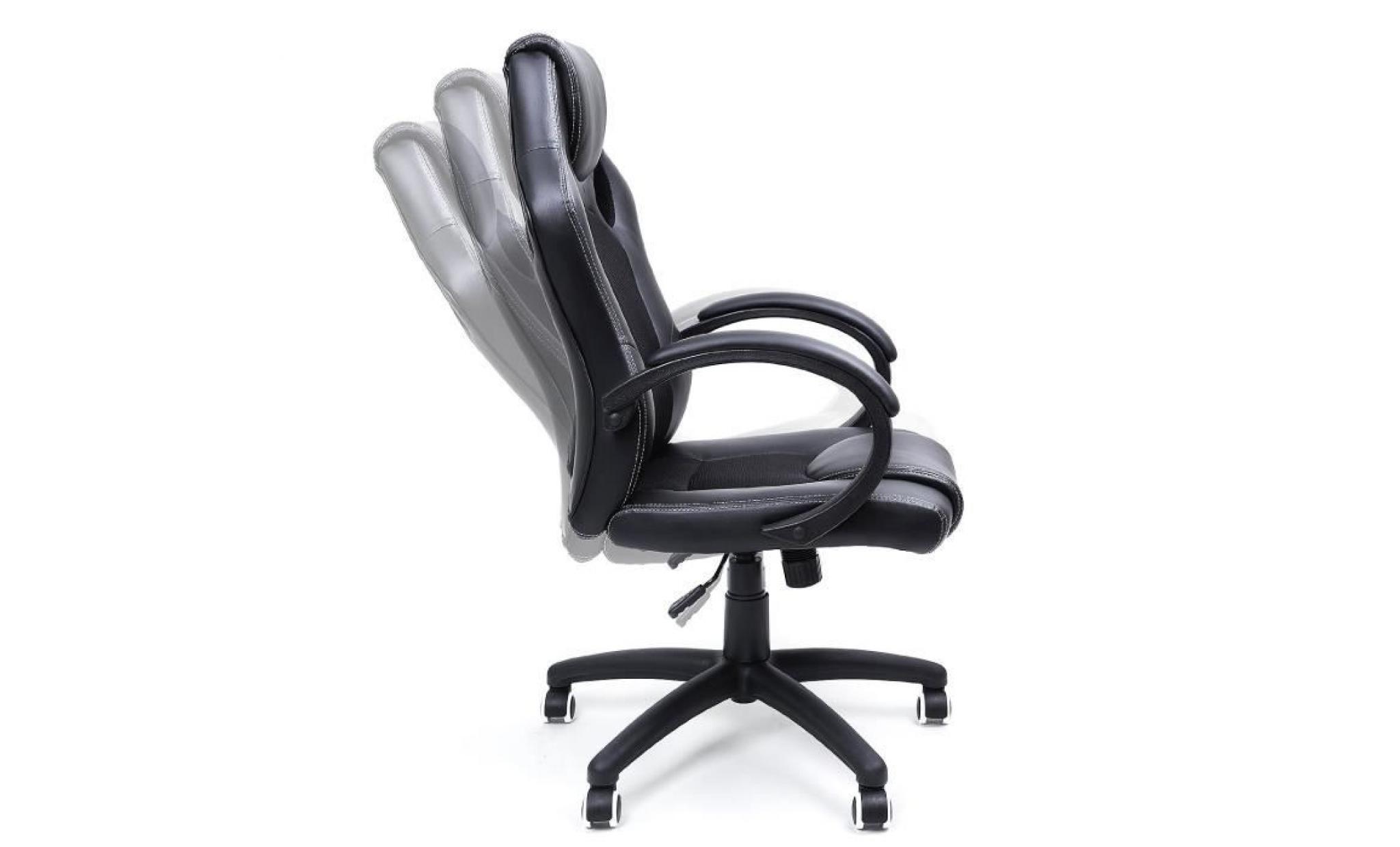 fauteuil de bureau chaise pour ordinateur pu simili cuir 2 roulettes supplémentaires fournies noir pas cher