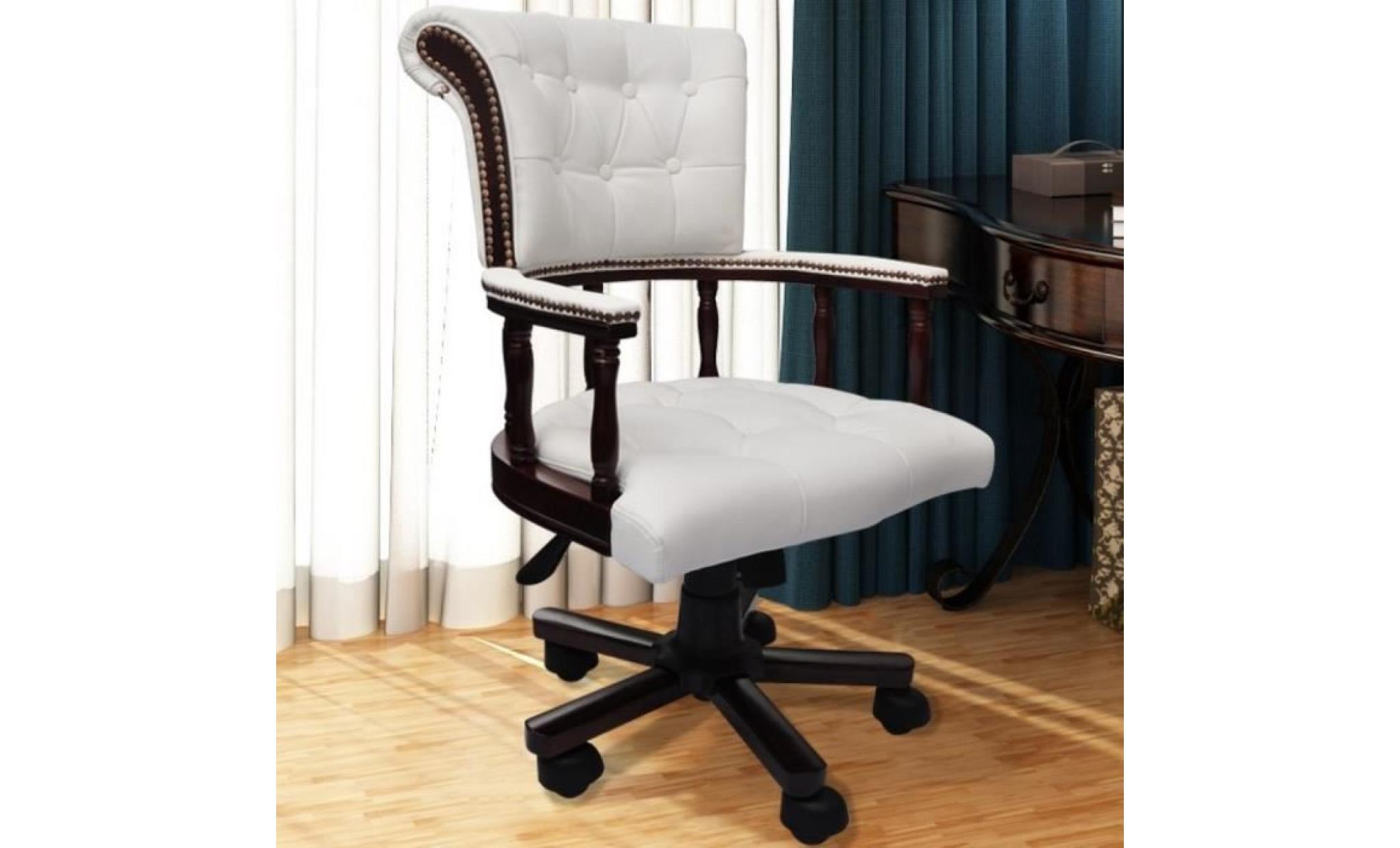fauteuil de bureau chaise réglable et pivotement en cuir mélangé blanc 62 x 50 x (96   104) cm