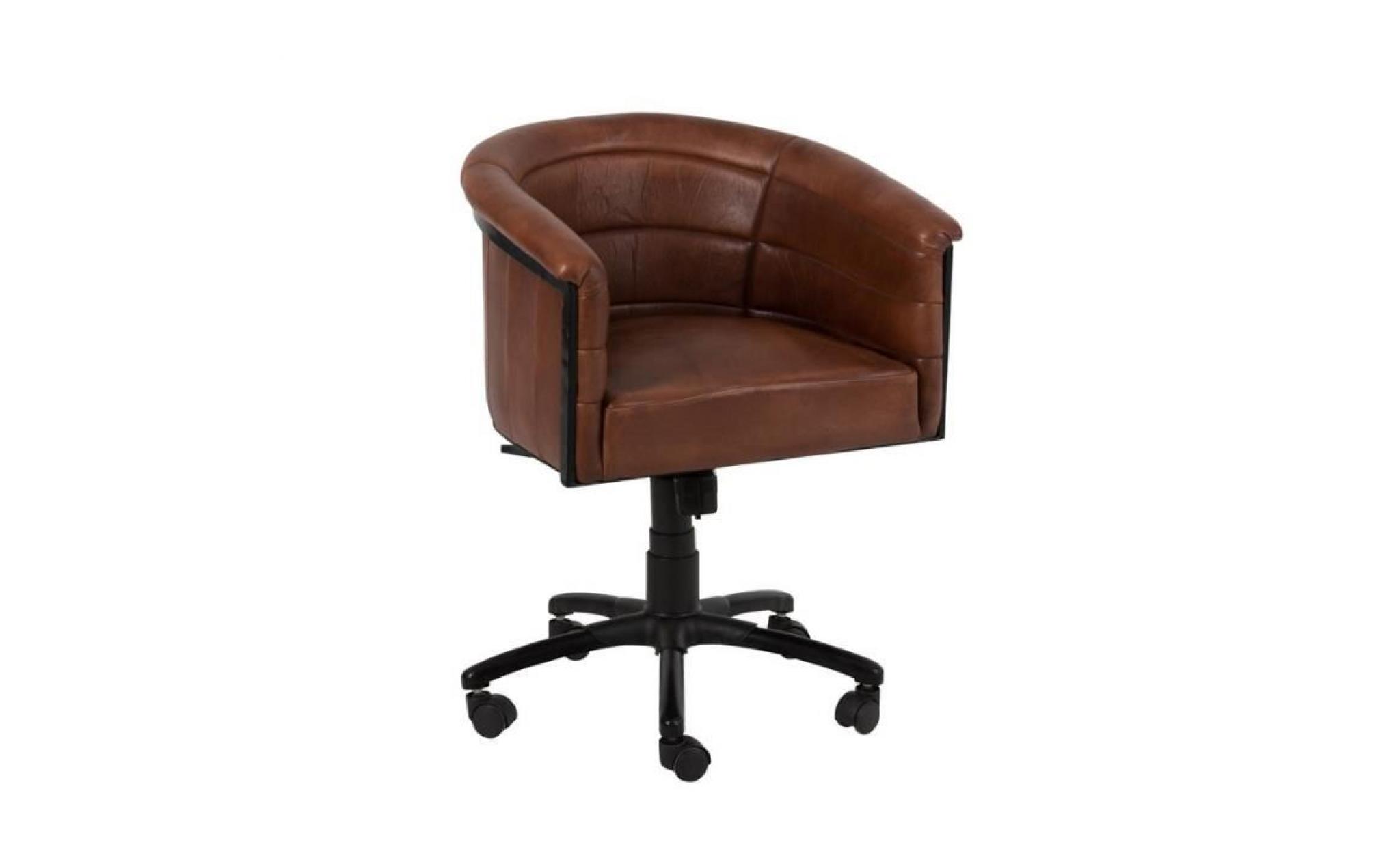 fauteuil de bureau cuir cognac   silvio   l 62 x l 60 x h 80