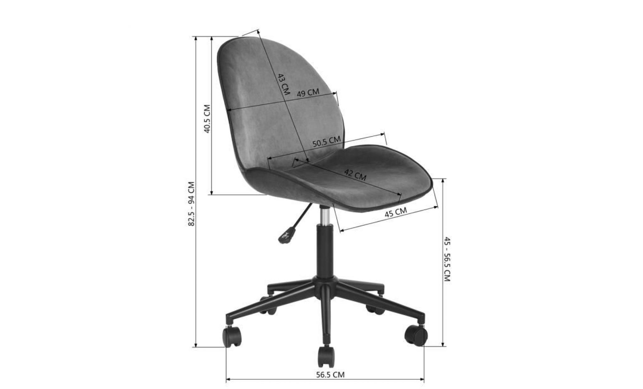 chaise de bureau   velours   hauteur réglable   gris pas cher