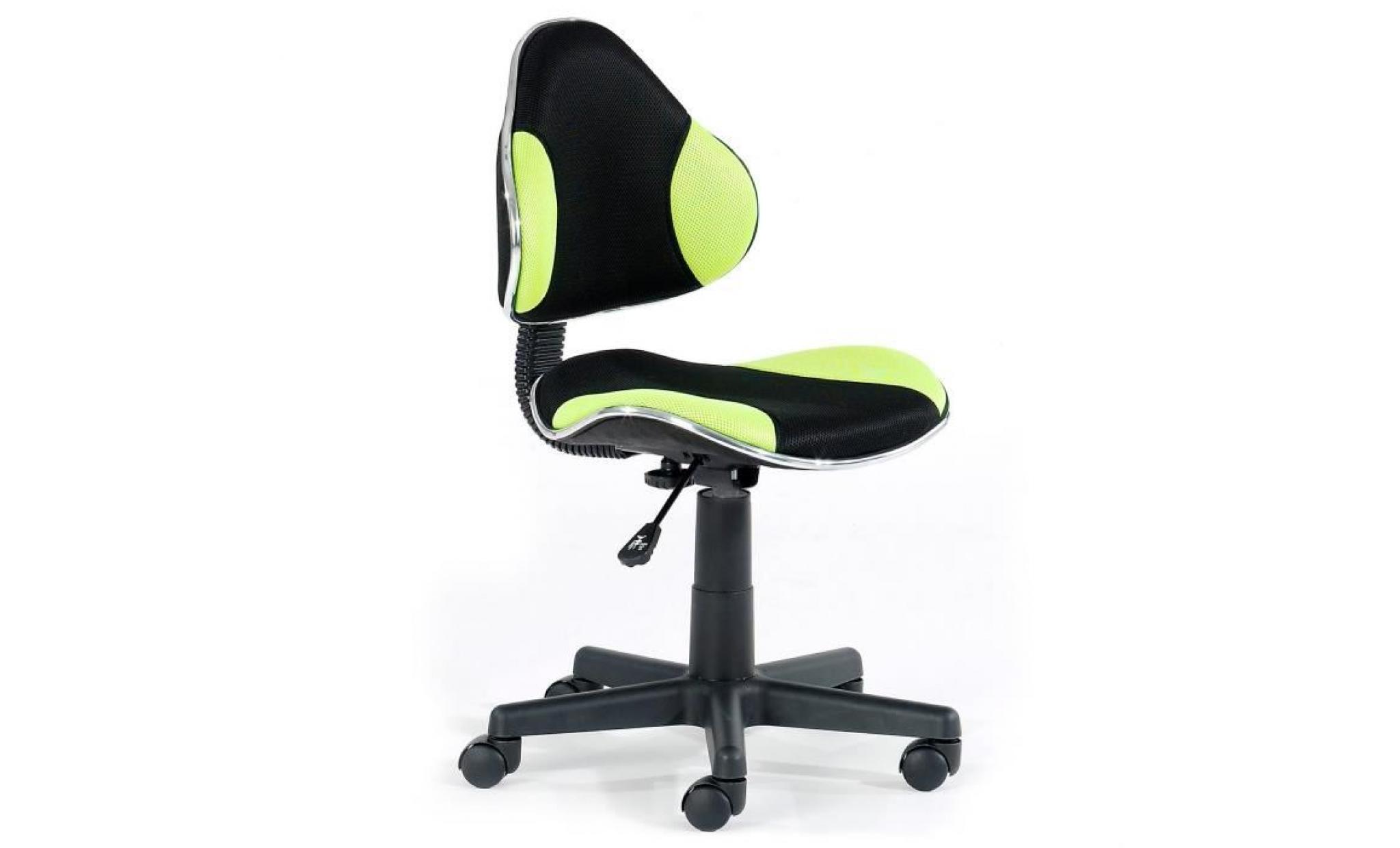 chaise de bureau pour enfant alondra fauteuil pivotant avec hauteur réglable, revêtement en mesh noir/vert