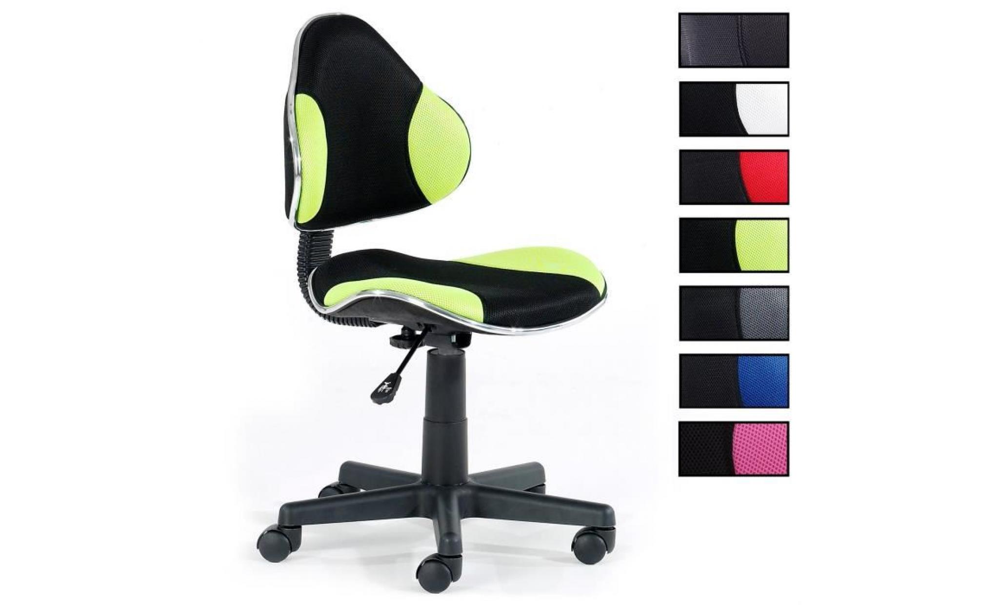 chaise de bureau pour enfant alondra fauteuil pivotant avec hauteur réglable, revêtement en mesh noir/vert pas cher