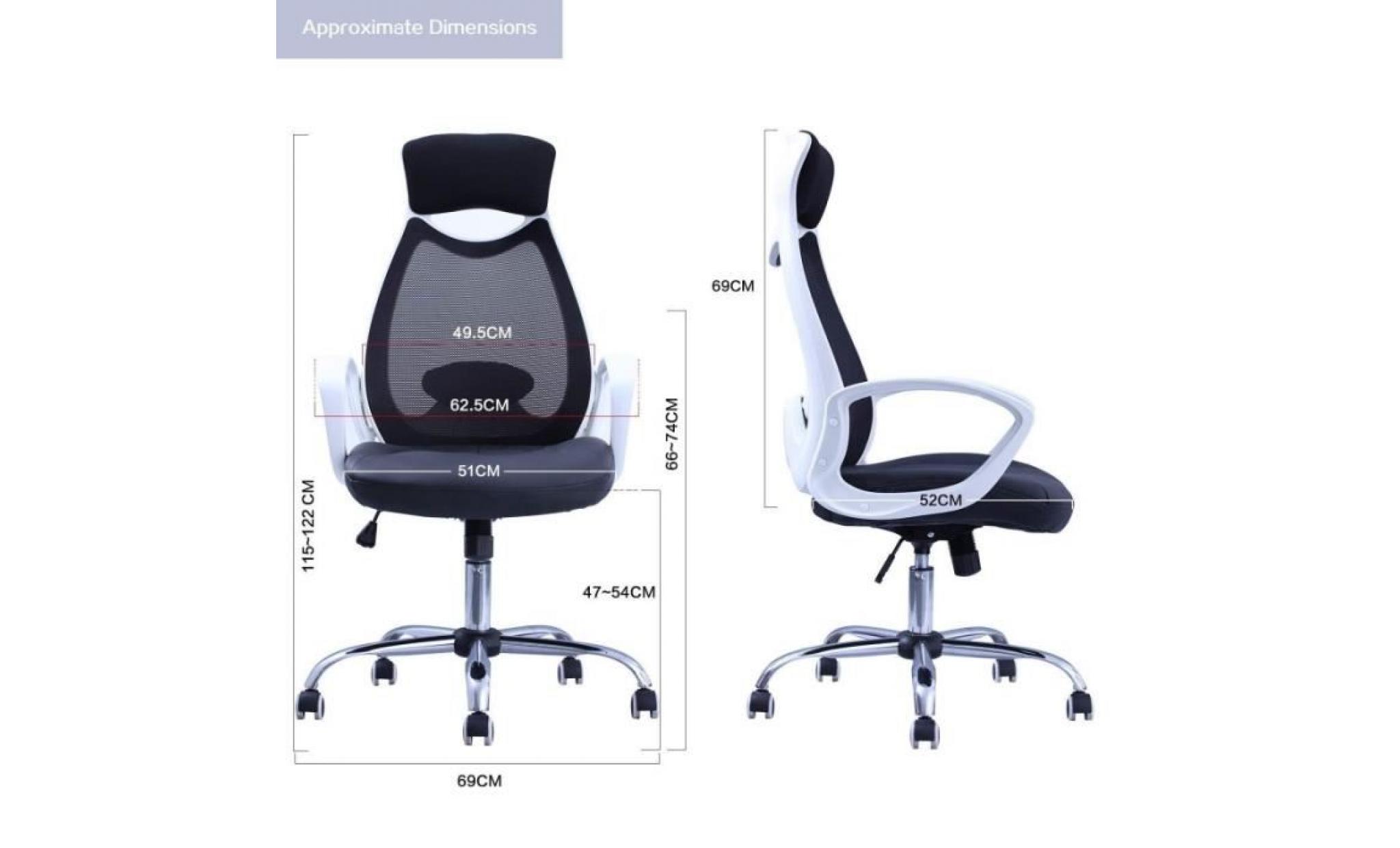 fauteuil de bureau ergonomique en simili cuir et maille noir et accoudoirs blanc bur09063
