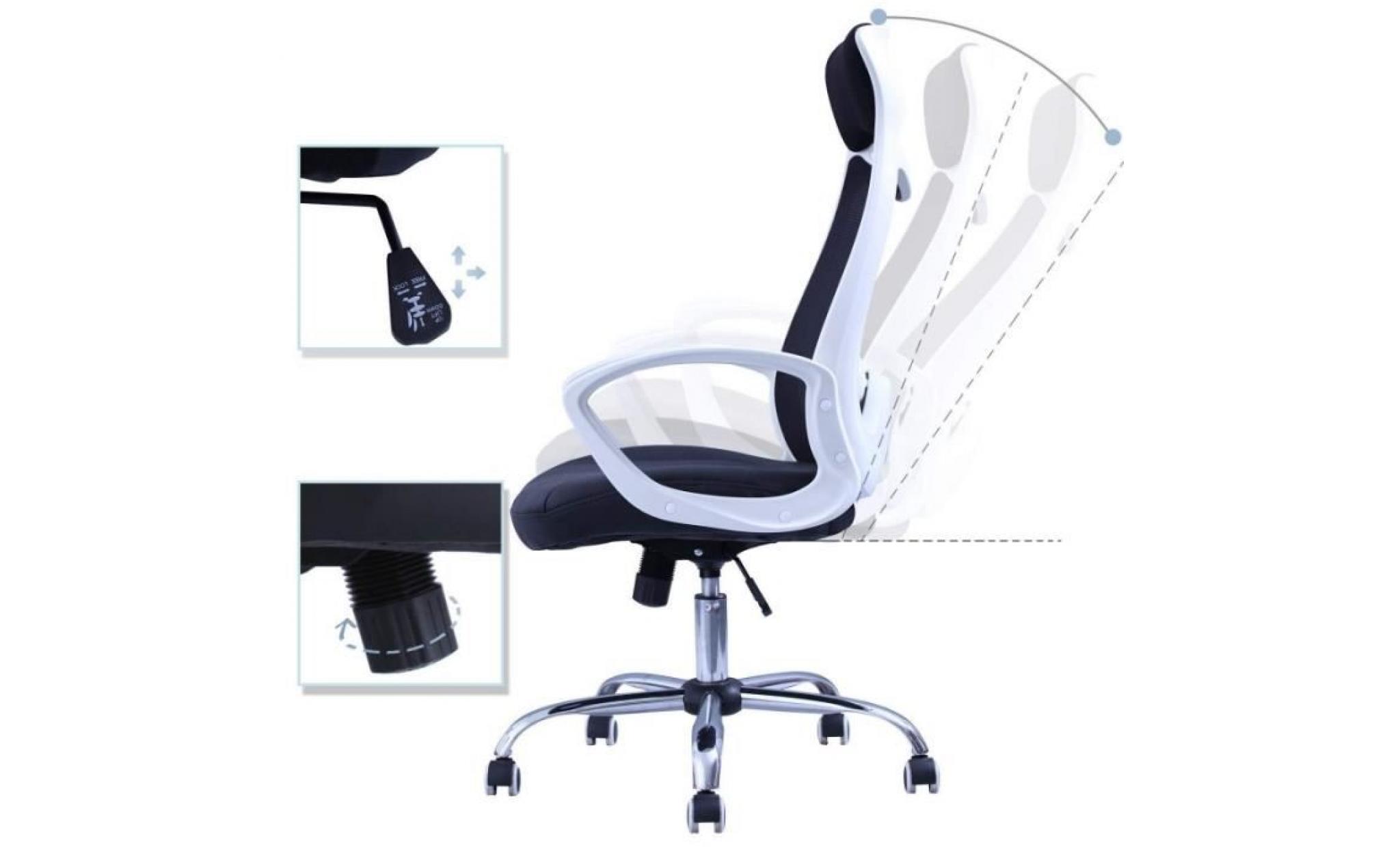 fauteuil de bureau ergonomique en simili cuir et maille noir et accoudoirs blanc bur09063 pas cher