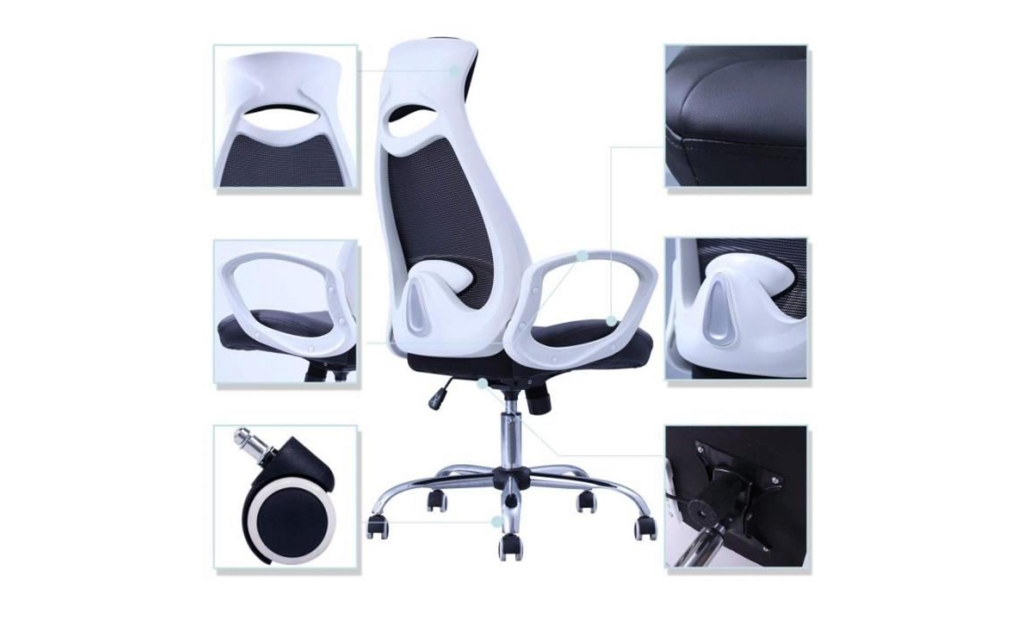 fauteuil de bureau ergonomique en simili cuir et maille noir et accoudoirs blanc bur09063 pas cher