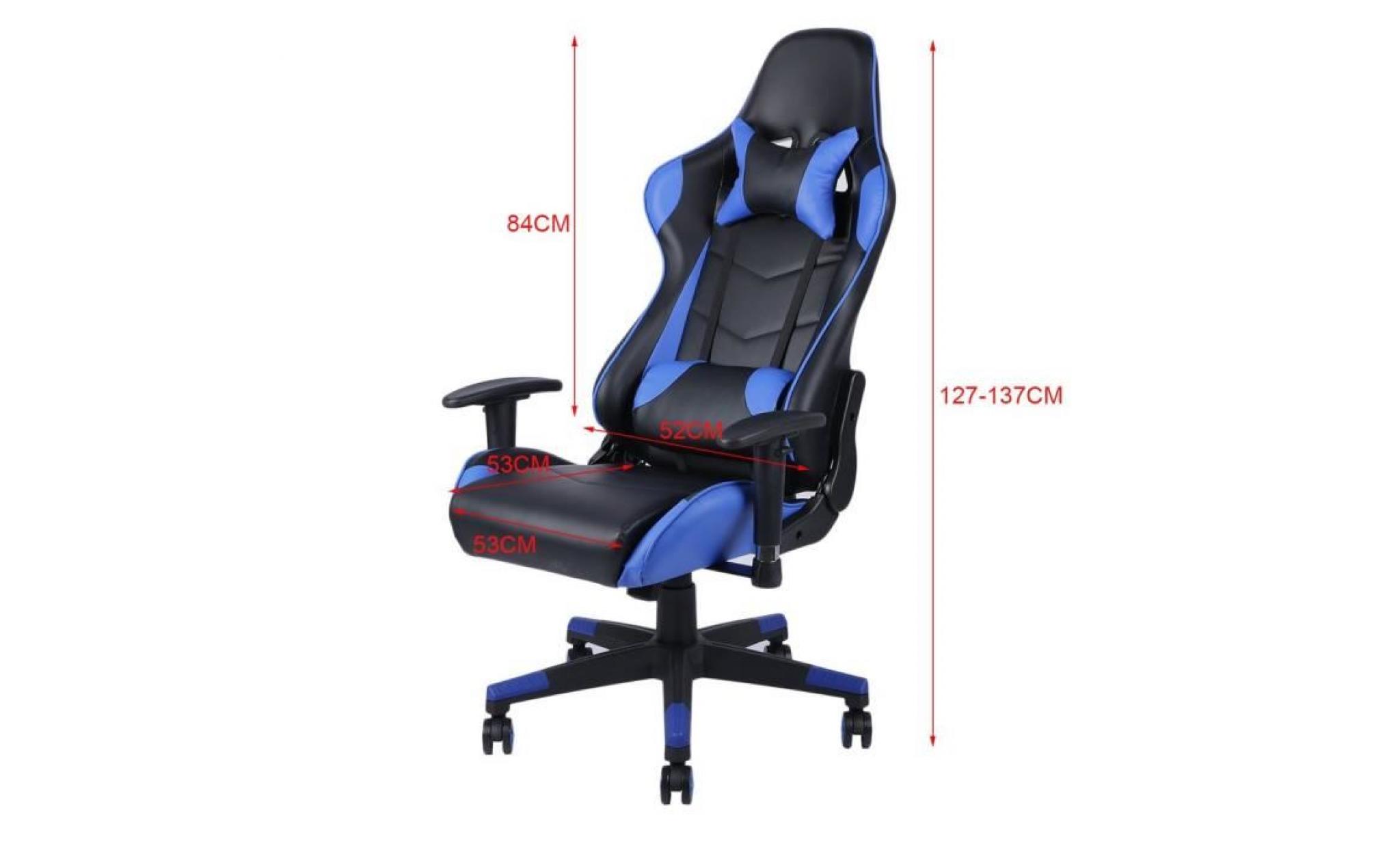 fauteuil de bureau   fauteuil gamer   chaise de jeu avec support lombaire et coussin charge 150kg  bleu pas cher