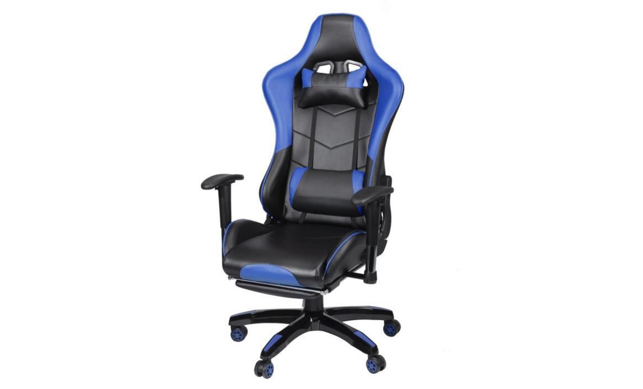 fauteuil de bureau fauteuil gamer chaise de jeu avec repose pied 135° hauteur réglable bleu