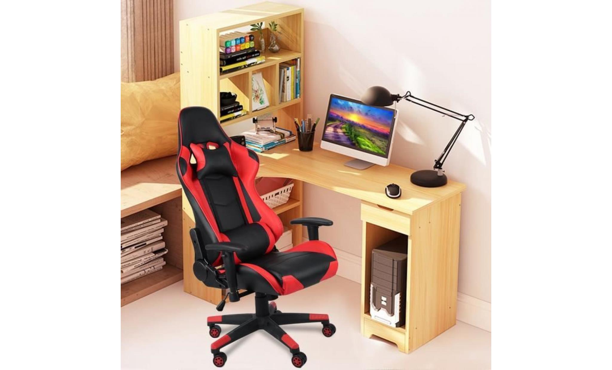 fauteuil de bureau gaming！  chaise de jeu durable confortable rotation 360 incliné 180 hauteur réglable rouge