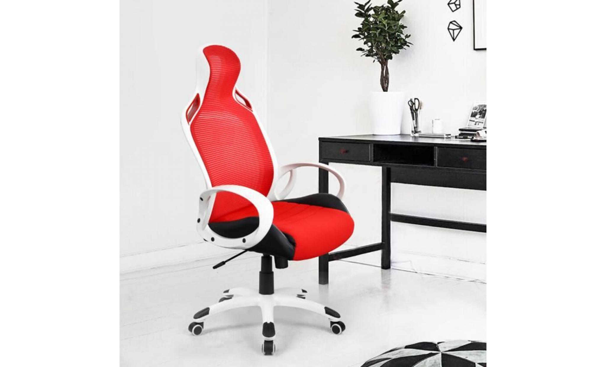 fauteuil de bureau gaming course 52x65x124 134cm chaise pu tissu plastique pp brillant hauteur réglable roulettes pivotantes rouge pas cher