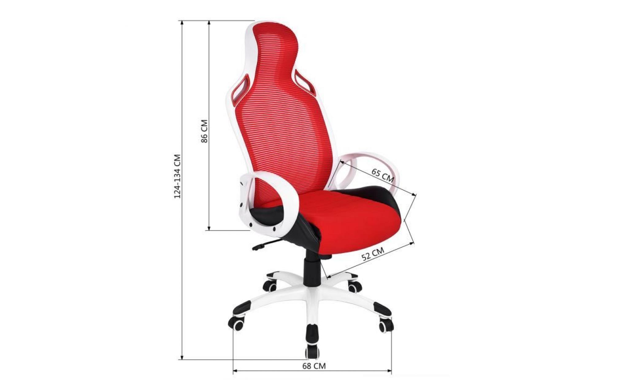 fauteuil de bureau gaming course 52x65x124 134cm chaise pu tissu plastique pp brillant hauteur réglable roulettes pivotantes rouge pas cher