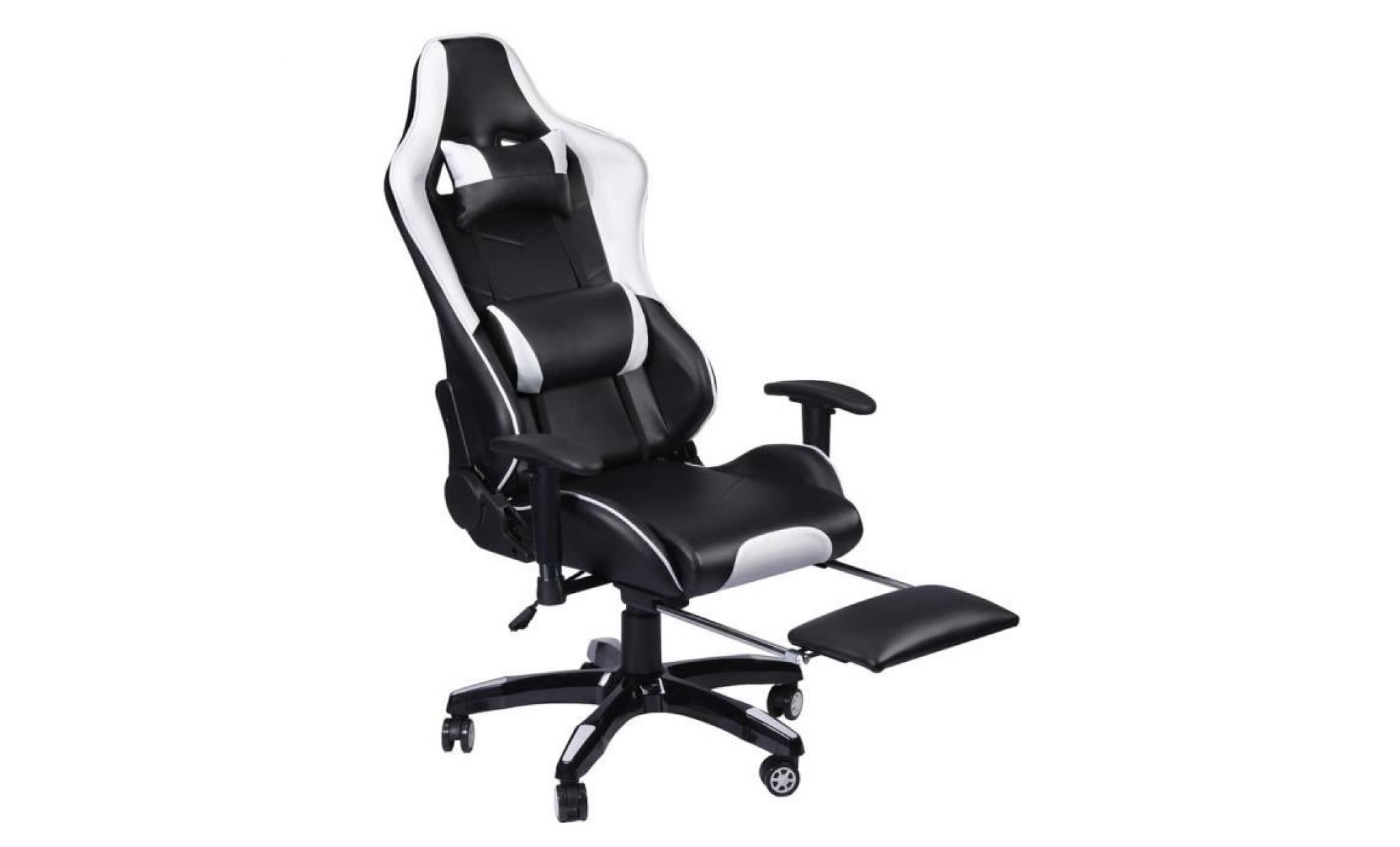 fauteuil de bureau gaming siège gaming dossier inclinable 135︒ avec appui tête coussin noir blanc pas cher