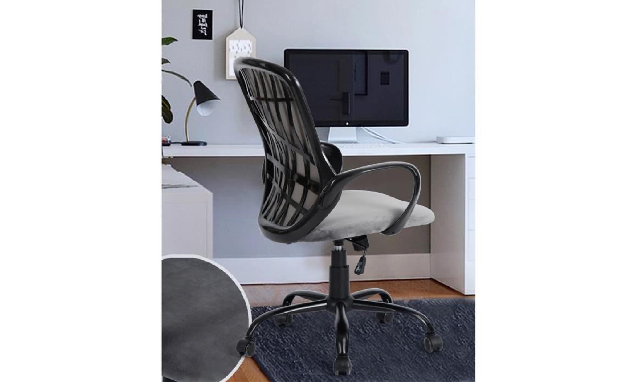 fauteuil de bureau gris foncé anthracite noir roulettes velours structure en plastique pp métal ajustable hauteur 64 x 63 x 95 105cm