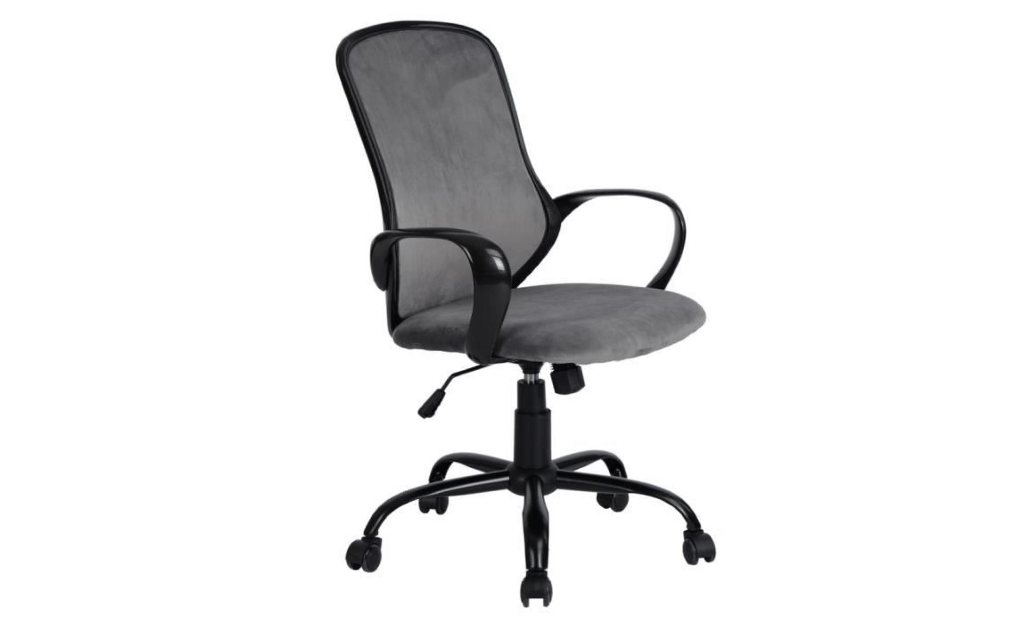 fauteuil de bureau gris foncé anthracite noir roulettes velours structure en plastique pp métal ajustable hauteur 64 x 63 x 95 105cm pas cher