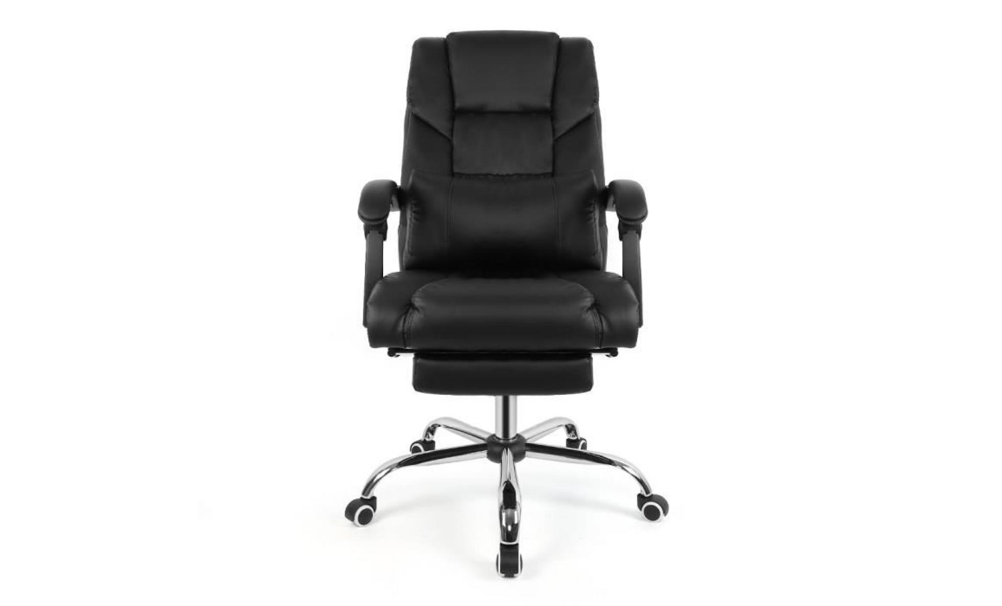 fauteuil de bureau manager grand confort avec repose pieds noir chaise de bureau pivotant 360°