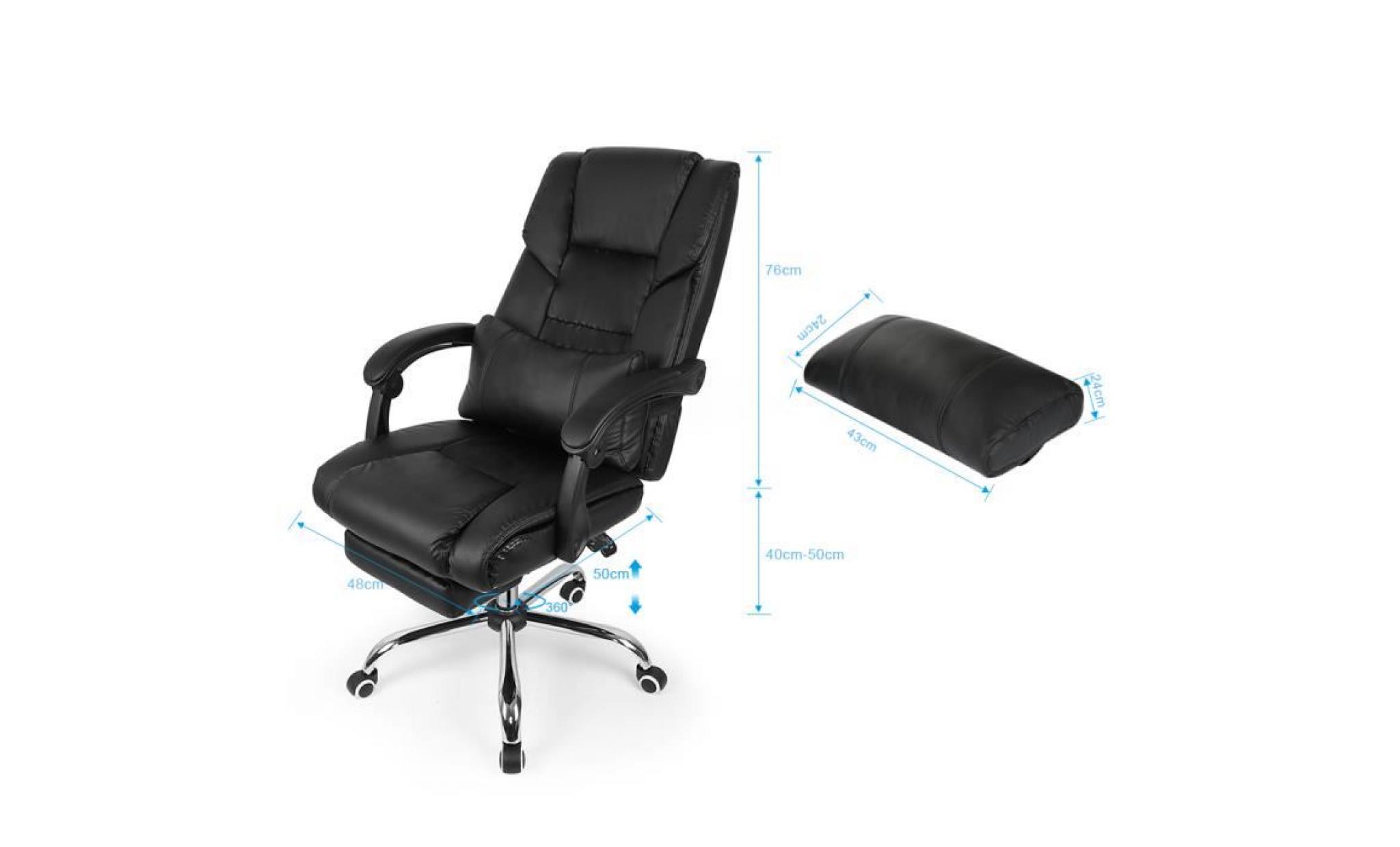 fauteuil de bureau manager grand confort avec repose pieds noir chaise de bureau pivotant 360° pas cher