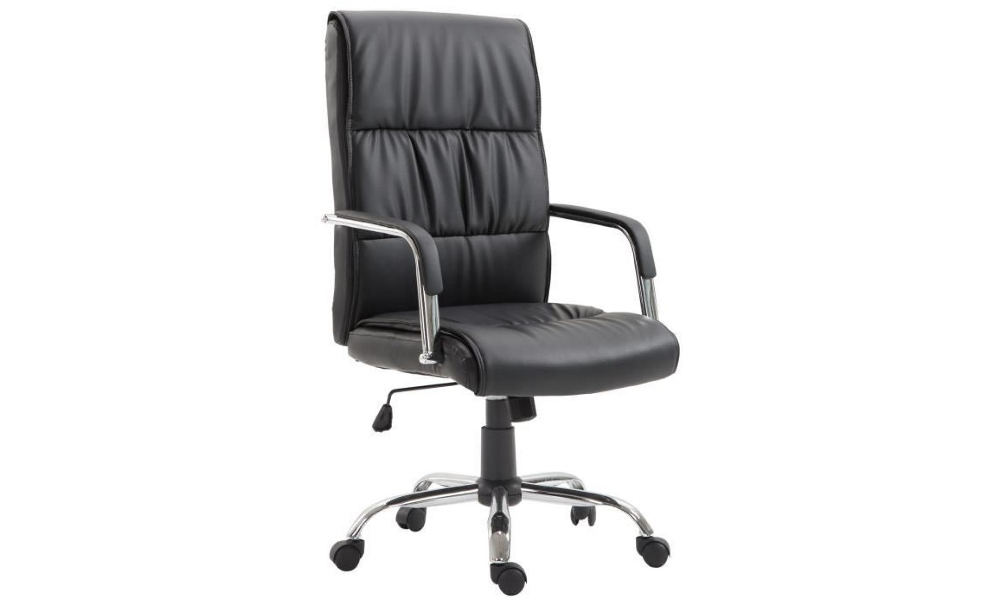 fauteuil de bureau manager grand confort hauteur réglable pivotant ergonomique métal chromé revêtement simili cuir noir 15bk