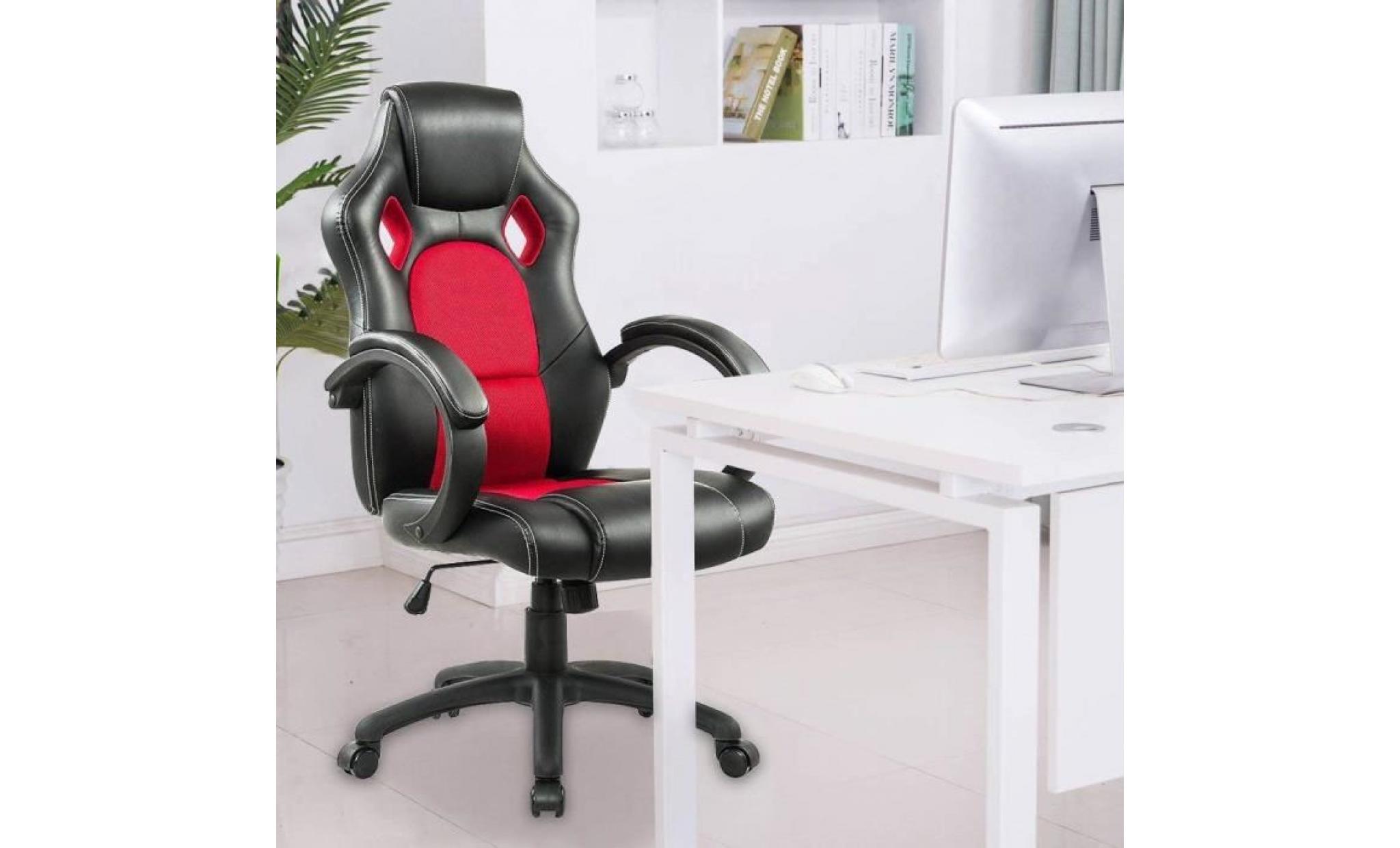 fauteuil de bureau pu   noir/rouge chaise de bureau ergonomique